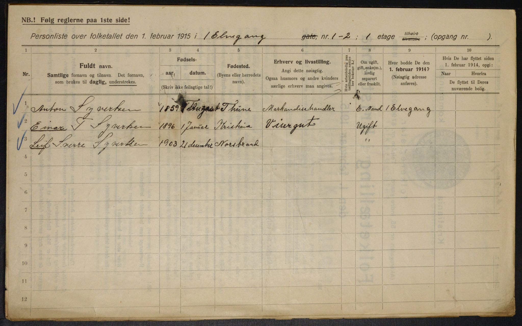 OBA, Municipal Census 1915 for Kristiania, 1915, p. 20446