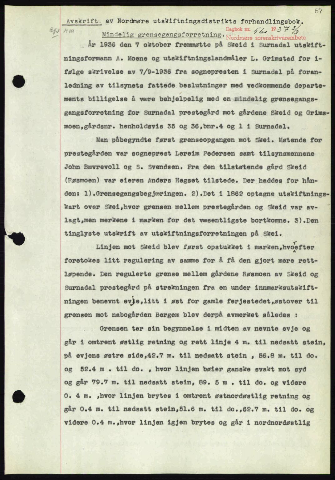 Nordmøre sorenskriveri, AV/SAT-A-4132/1/2/2Ca: Mortgage book no. A81, 1937-1937, Diary no: : 560/1937