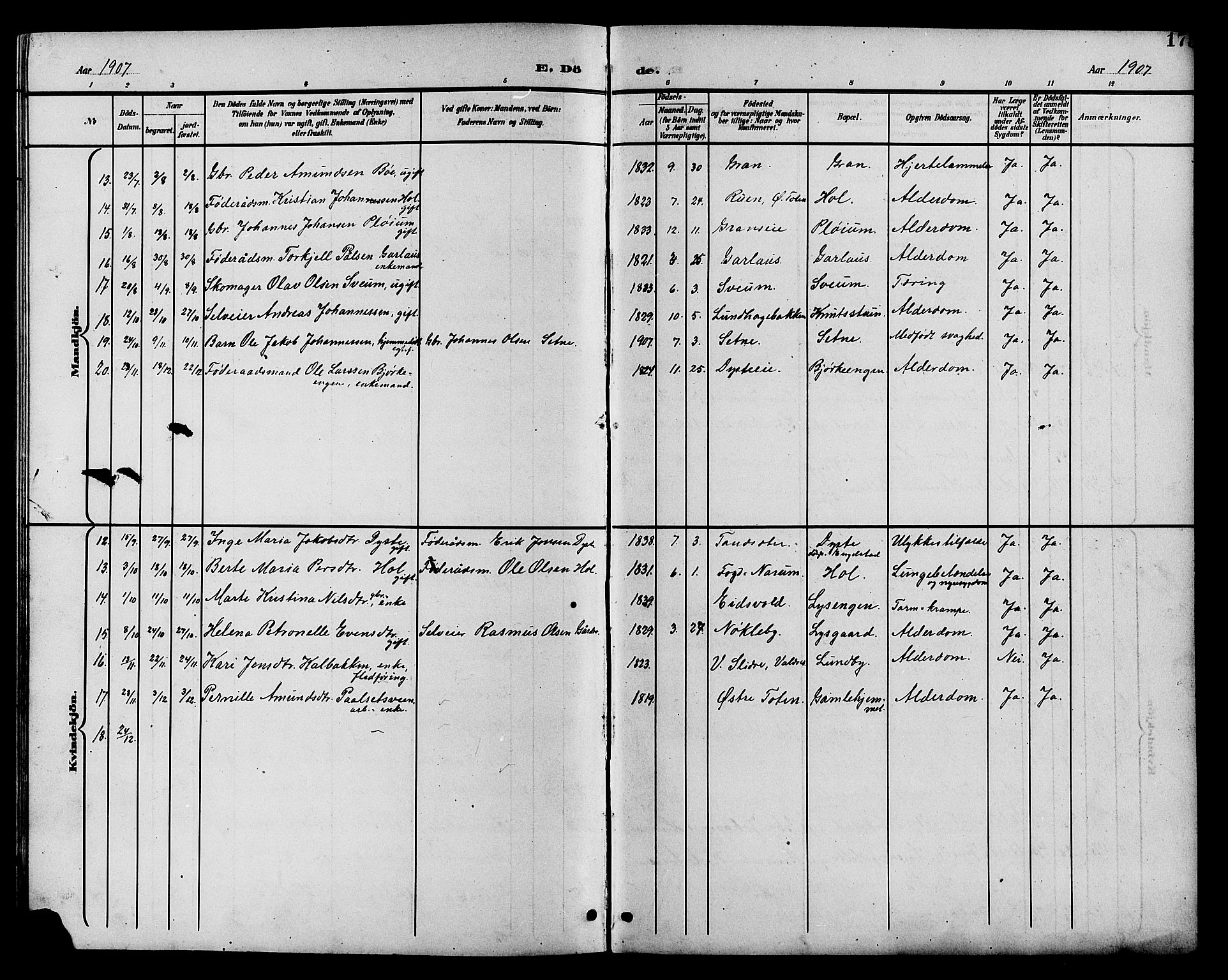 Vestre Toten prestekontor, SAH/PREST-108/H/Ha/Hab/L0011: Parish register (copy) no. 11, 1901-1911, p. 175
