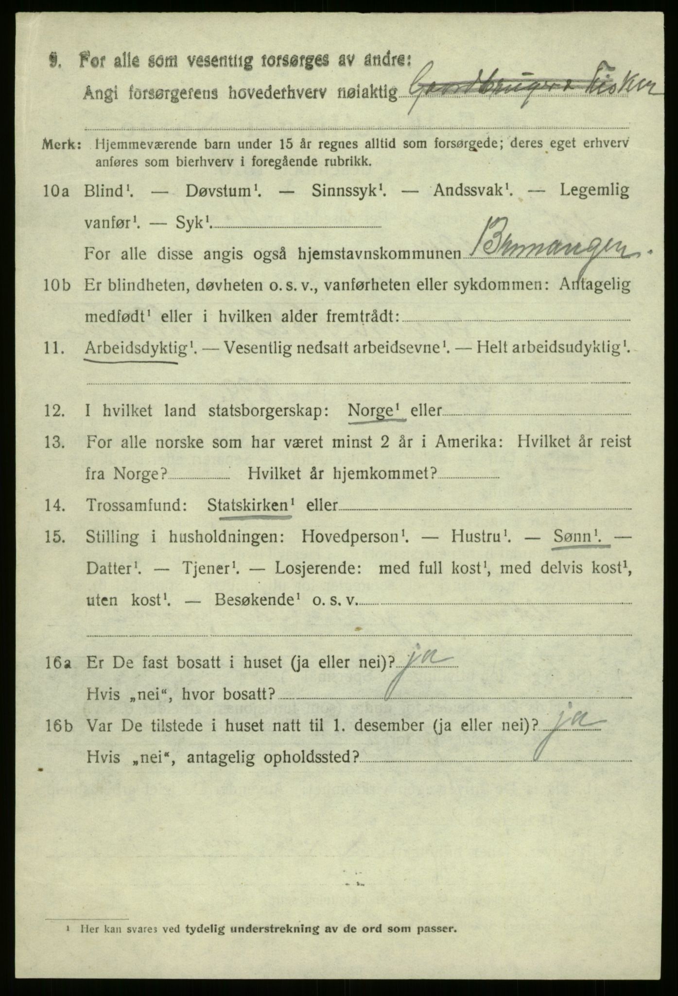 SAB, 1920 census for Bremanger, 1920, p. 2013