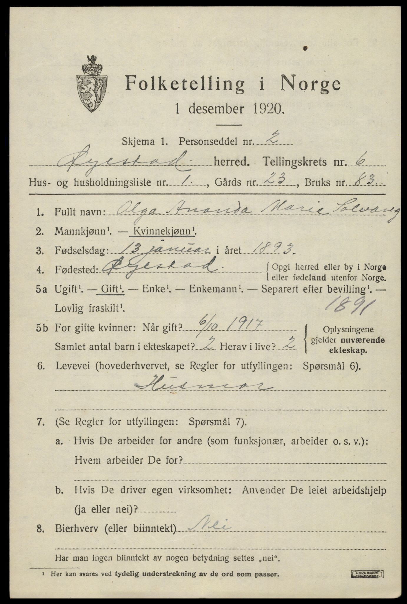 SAK, 1920 census for Øyestad, 1920, p. 4180