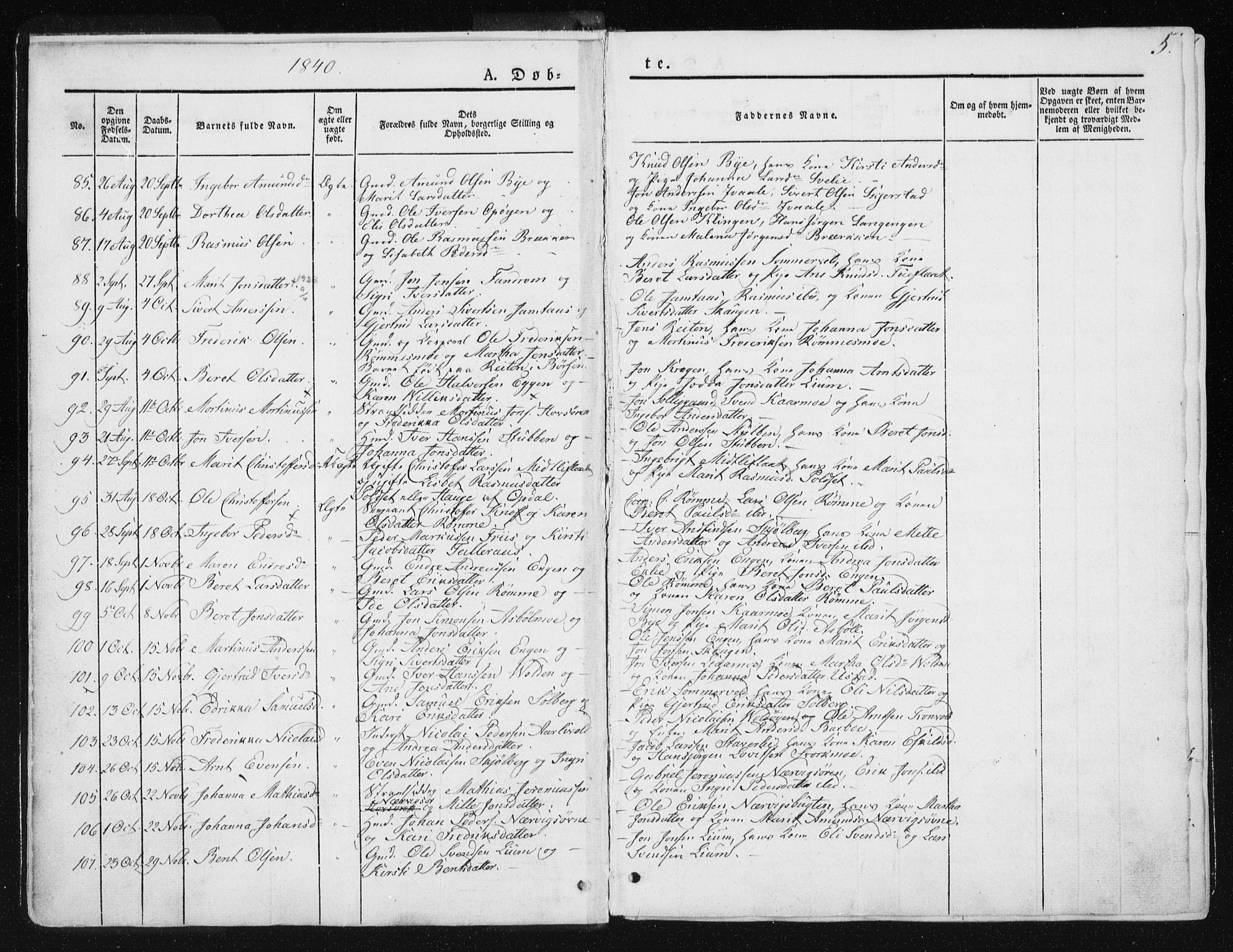 Ministerialprotokoller, klokkerbøker og fødselsregistre - Sør-Trøndelag, SAT/A-1456/668/L0805: Parish register (official) no. 668A05, 1840-1853, p. 5