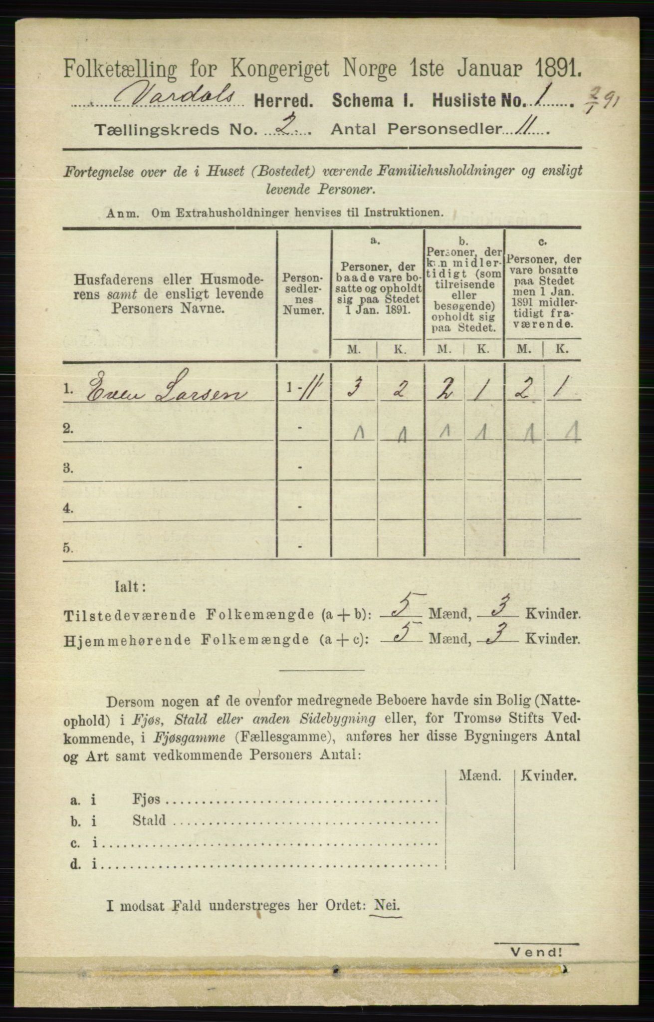 RA, 1891 census for 0527 Vardal, 1891, p. 465