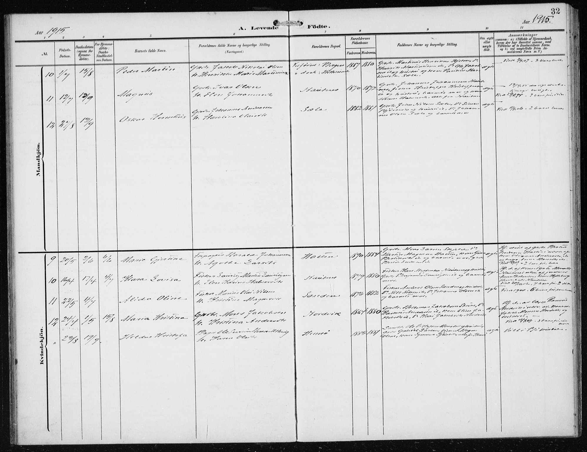 Herdla Sokneprestembete, AV/SAB-A-75701/H/Haa: Parish register (official) no. B 1, 1902-1921, p. 32