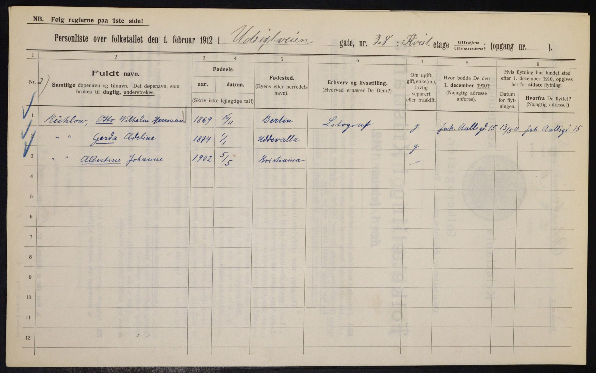 OBA, Municipal Census 1912 for Kristiania, 1912, p. 121384