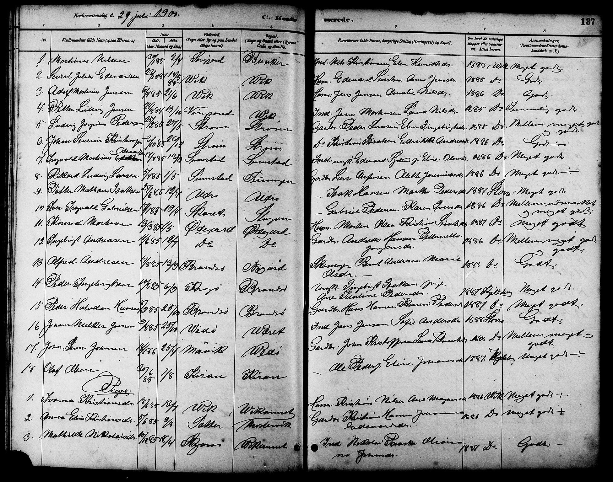 Ministerialprotokoller, klokkerbøker og fødselsregistre - Sør-Trøndelag, AV/SAT-A-1456/657/L0716: Parish register (copy) no. 657C03, 1889-1904, p. 137