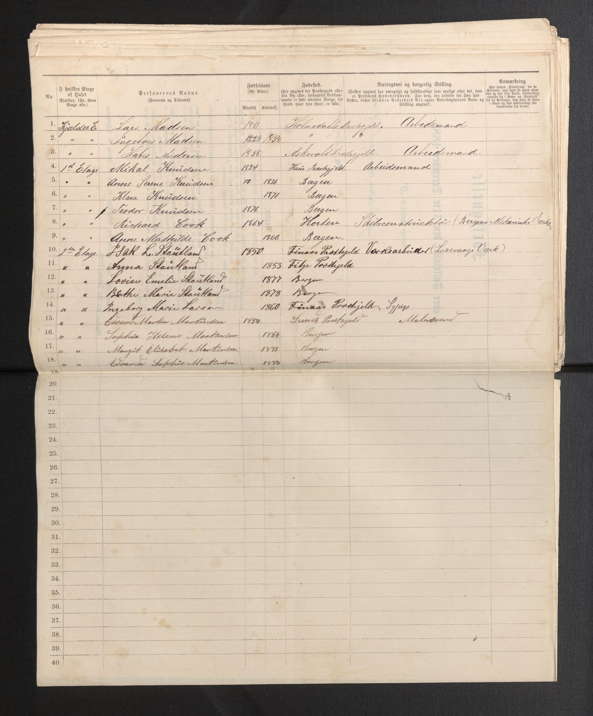 SAB, 1885 census for 1301 Bergen, 1885, p. 7019