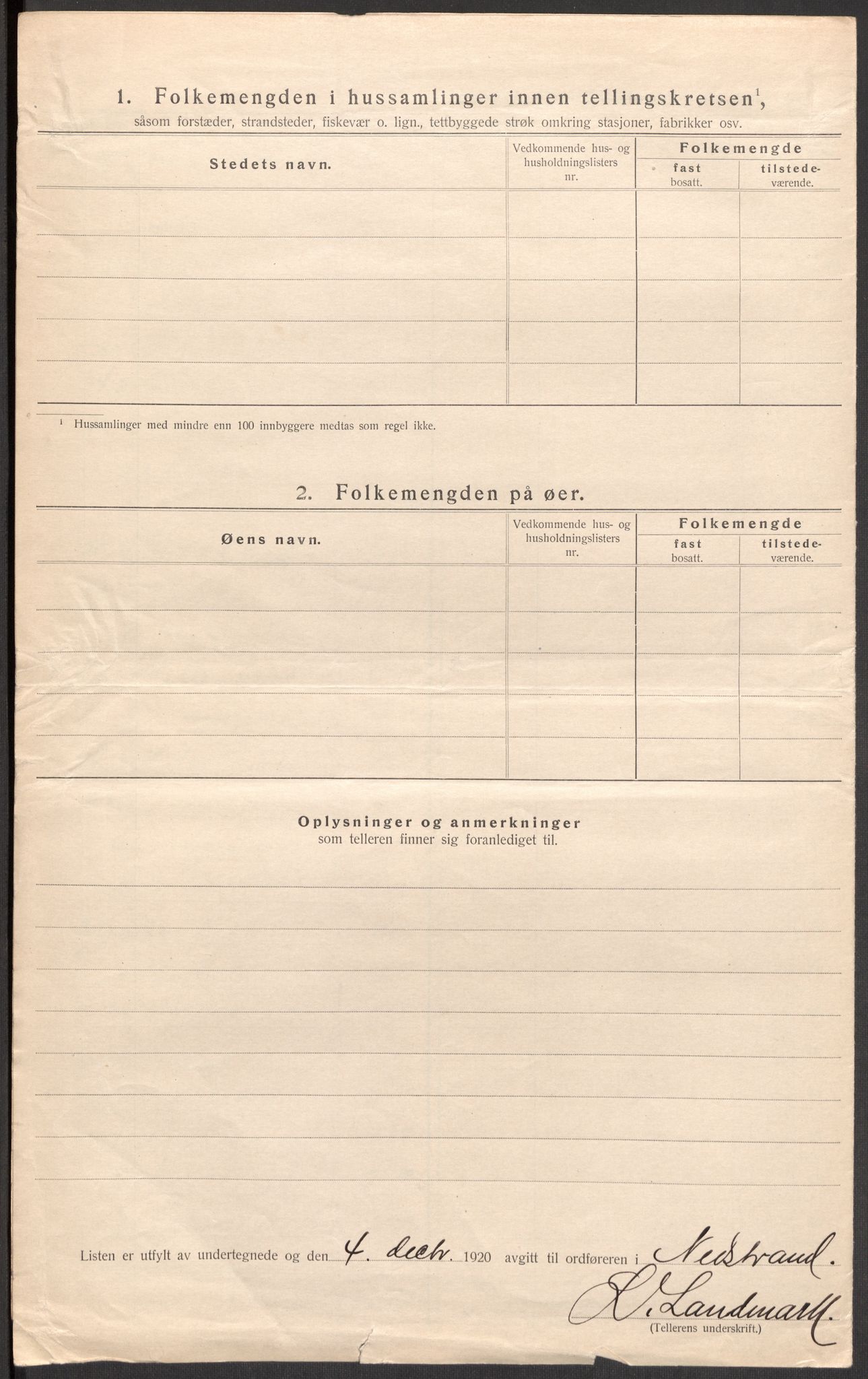 SAST, 1920 census for Nedstrand, 1920, p. 22