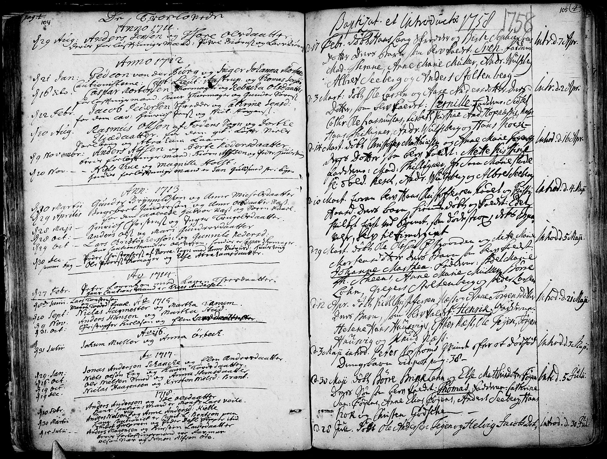 Tønsberg kirkebøker, SAKO/A-330/F/Fa/L0001: Parish register (official) no. I 1, 1688-1760, p. 104-105
