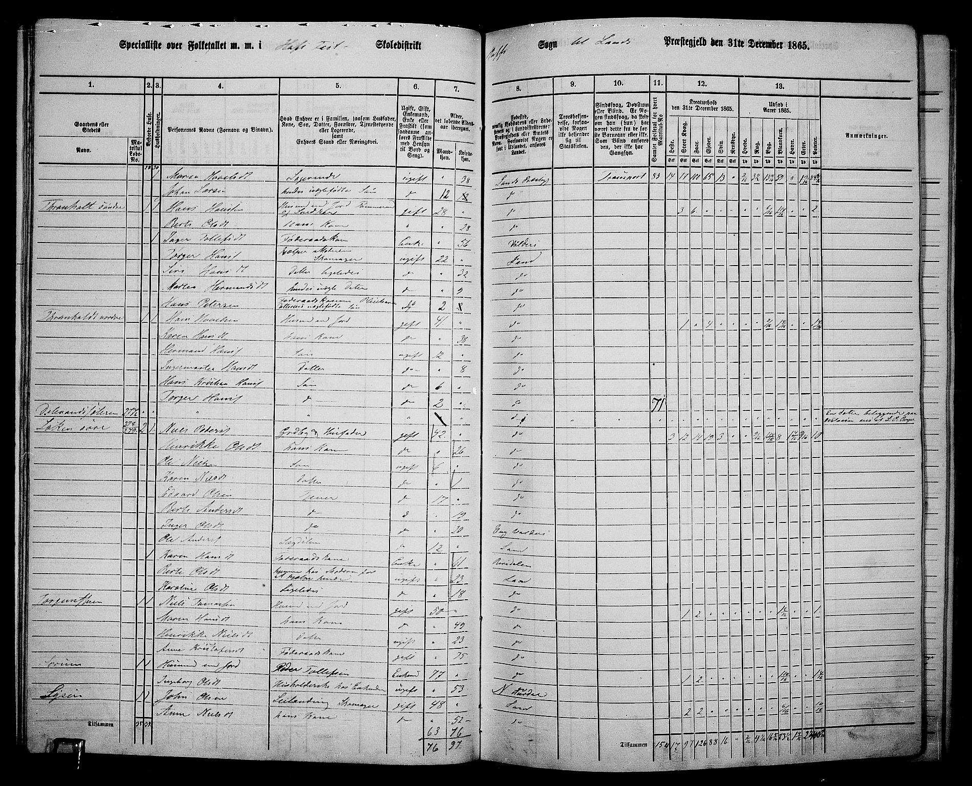 RA, 1865 census for Land, 1865, p. 308