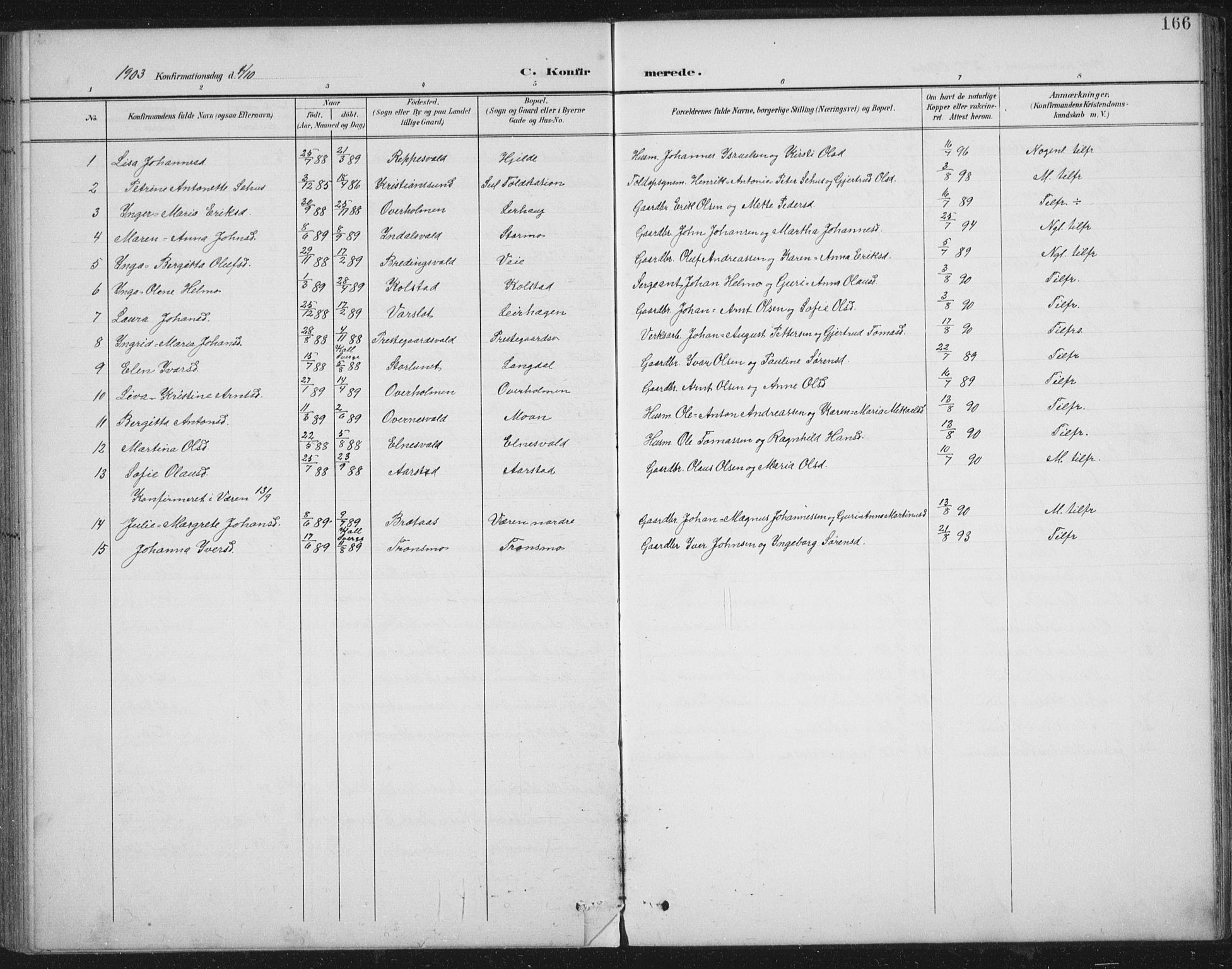 Ministerialprotokoller, klokkerbøker og fødselsregistre - Nord-Trøndelag, AV/SAT-A-1458/724/L0269: Parish register (copy) no. 724C05, 1899-1920, p. 166