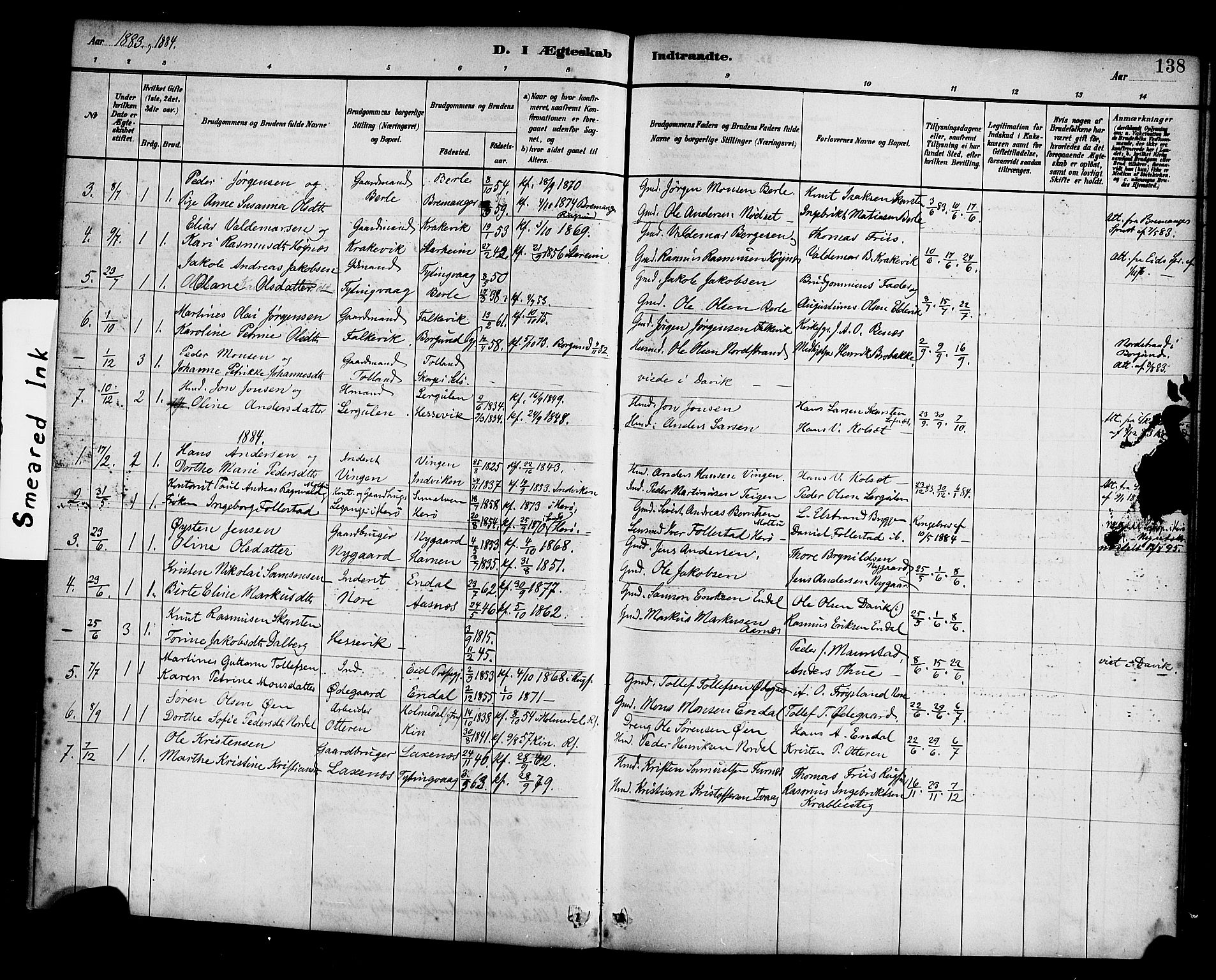 Davik sokneprestembete, AV/SAB-A-79701/H/Haa/Haad/L0001: Parish register (official) no. D 1, 1882-1900, p. 138