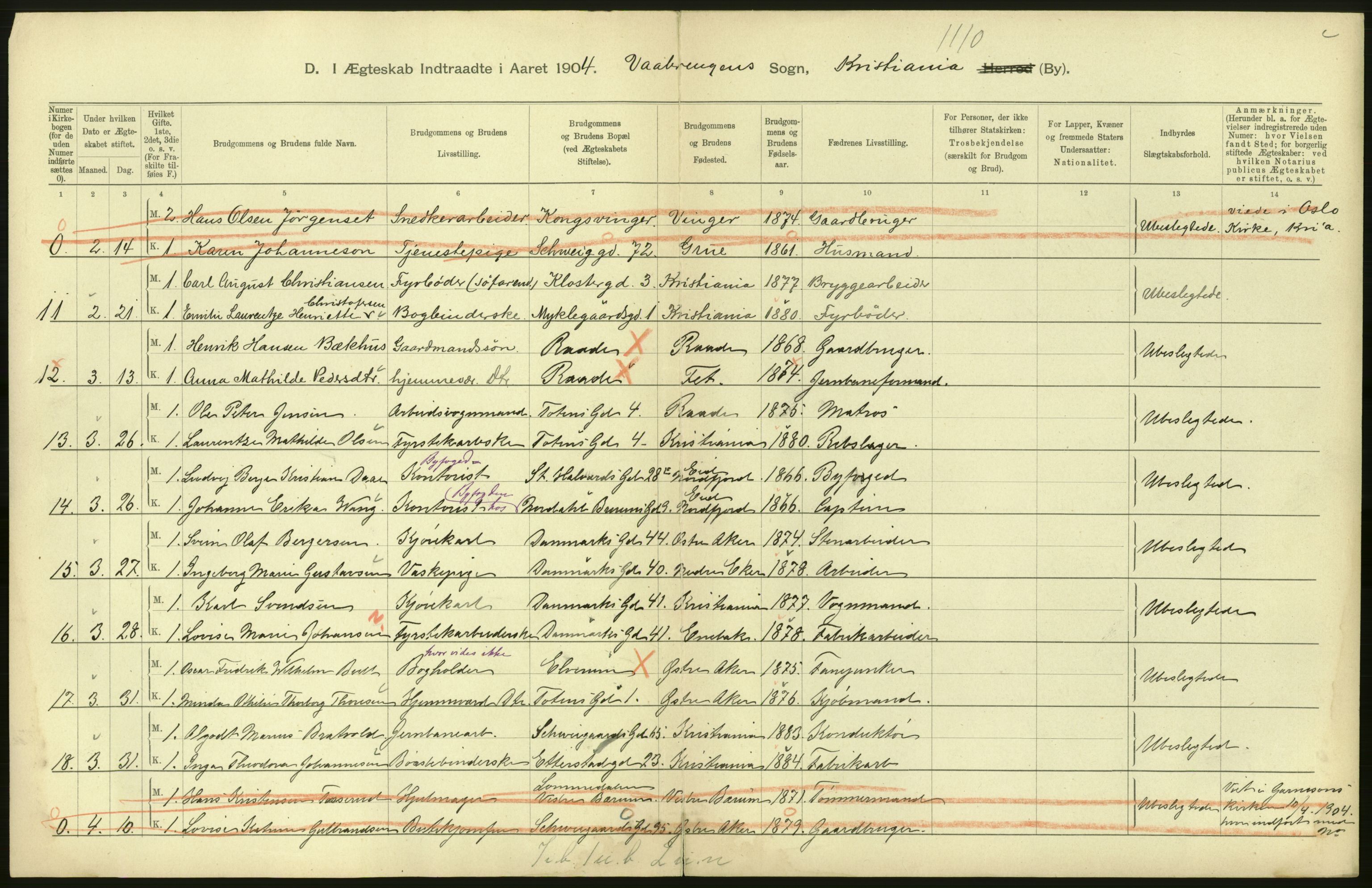 Statistisk sentralbyrå, Sosiodemografiske emner, Befolkning, AV/RA-S-2228/D/Df/Dfa/Dfab/L0004: Kristiania: Gifte, døde, 1904, p. 6