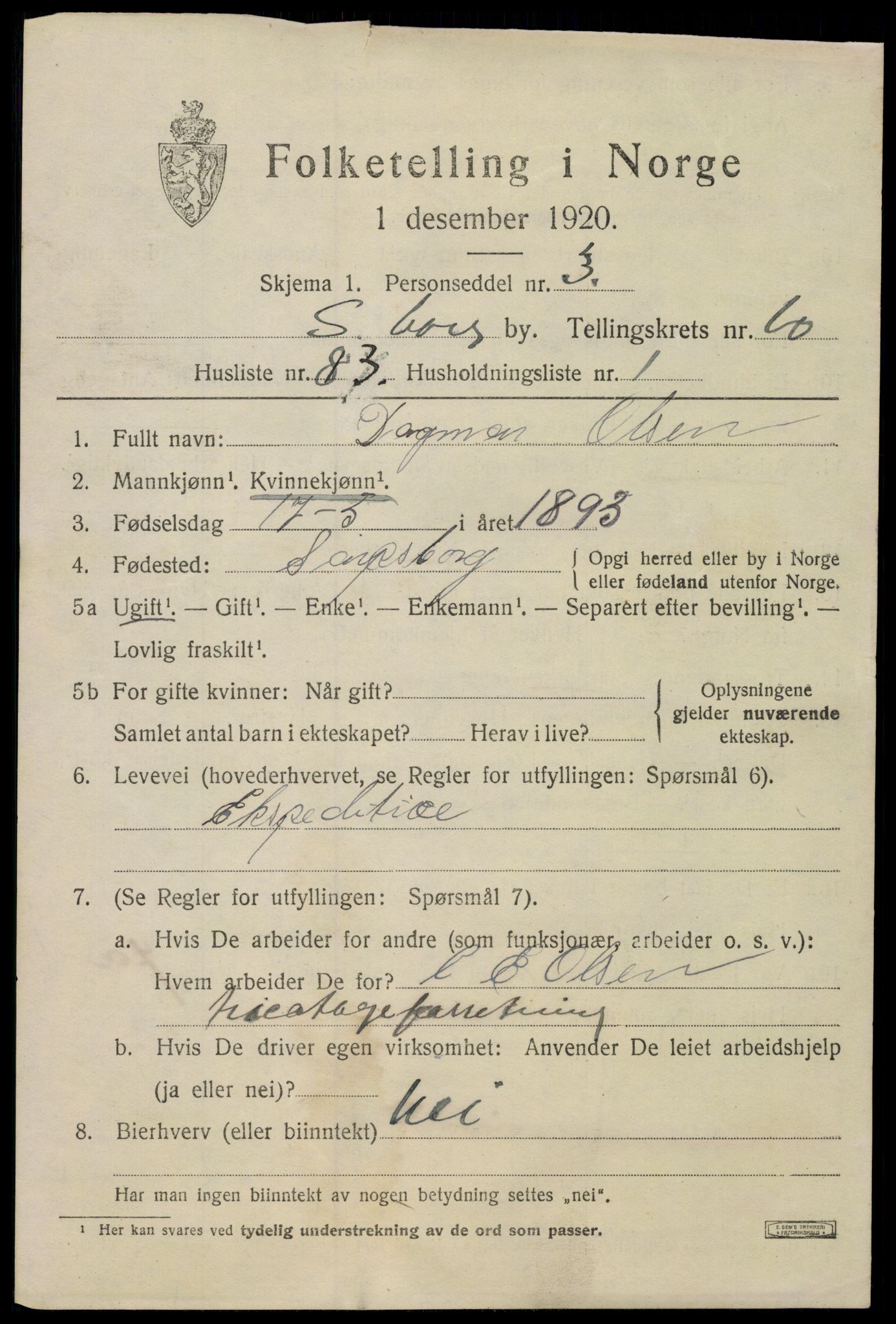 SAO, 1920 census for Sarpsborg, 1920, p. 22346