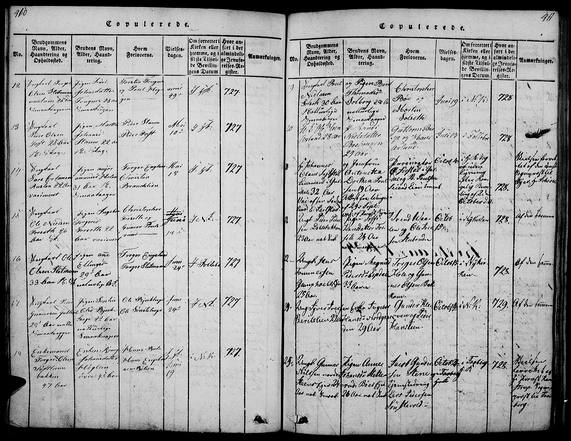 Gausdal prestekontor, SAH/PREST-090/H/Ha/Haa/L0005: Parish register (official) no. 5, 1817-1829, p. 410-411