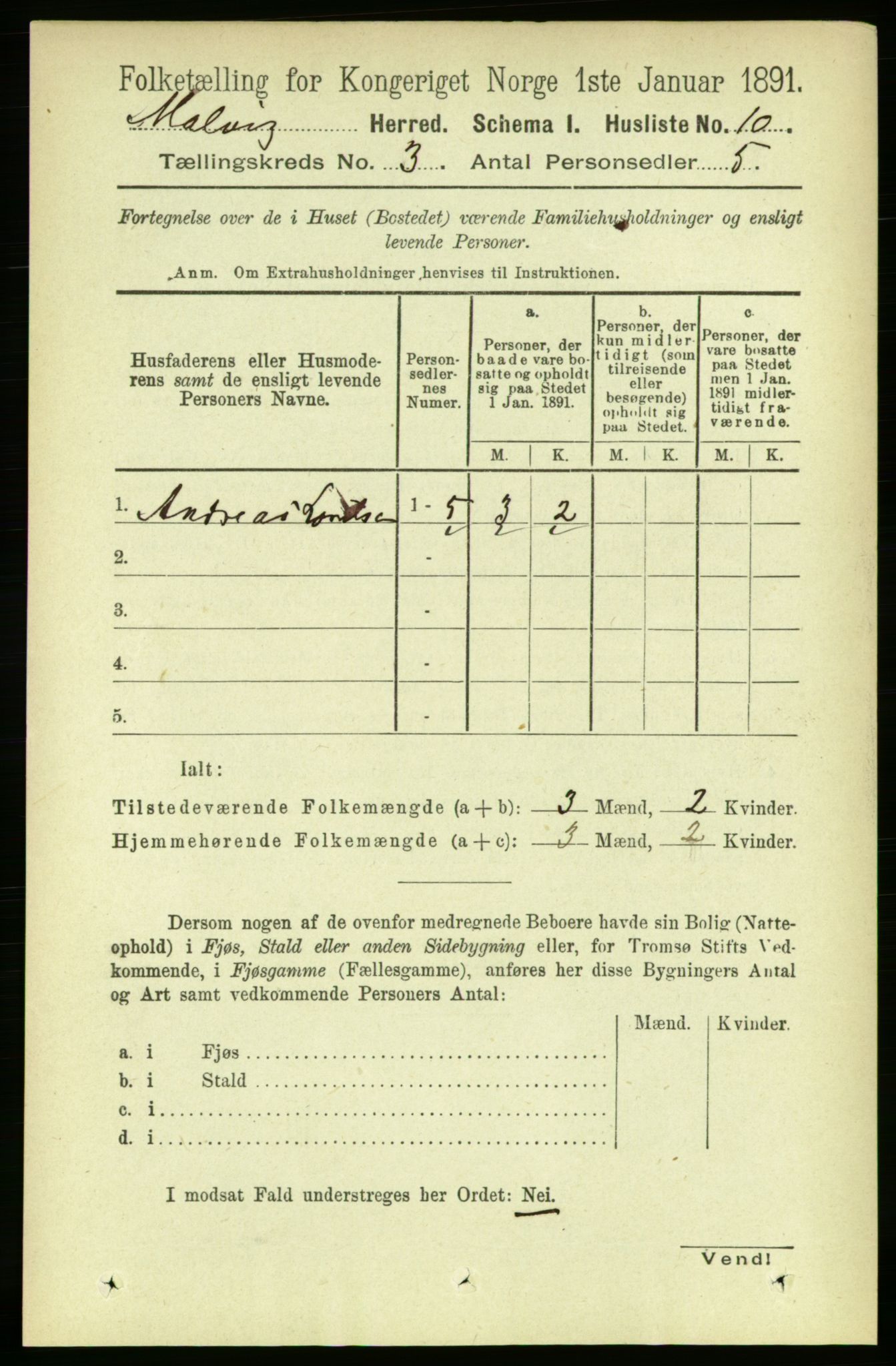 RA, 1891 census for 1663 Malvik, 1891, p. 1373