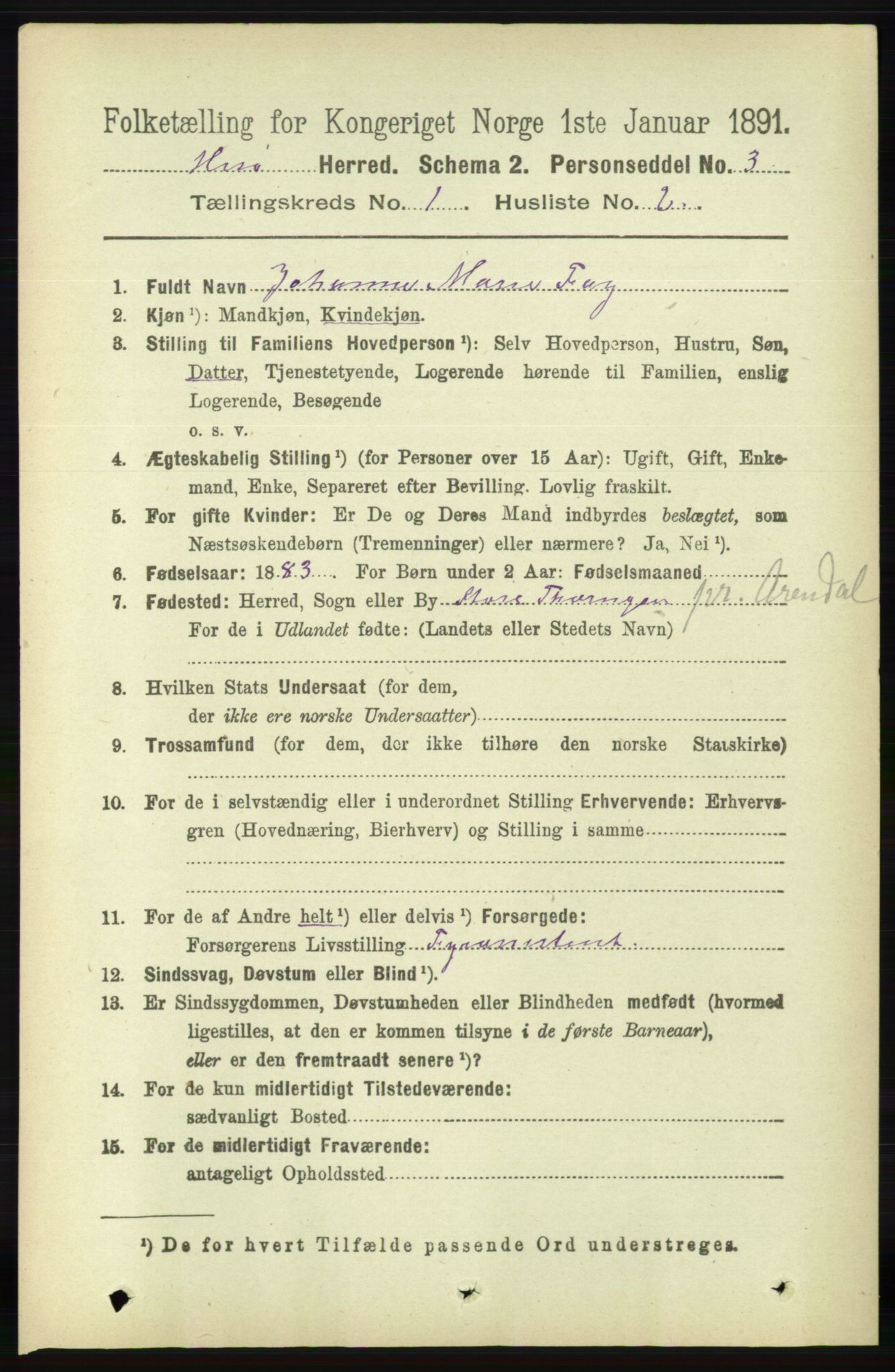 RA, 1891 census for 0922 Hisøy, 1891, p. 129