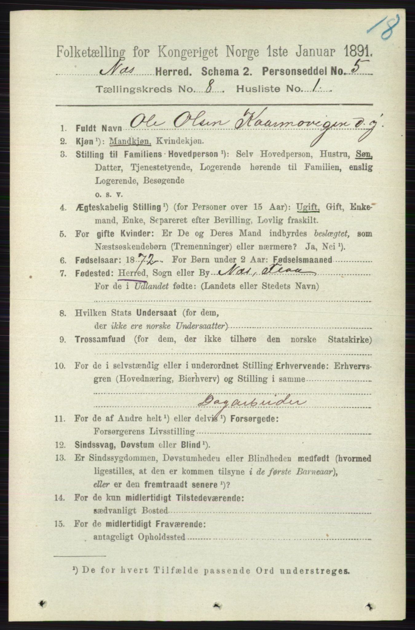 RA, 1891 census for 0616 Nes, 1891, p. 4083