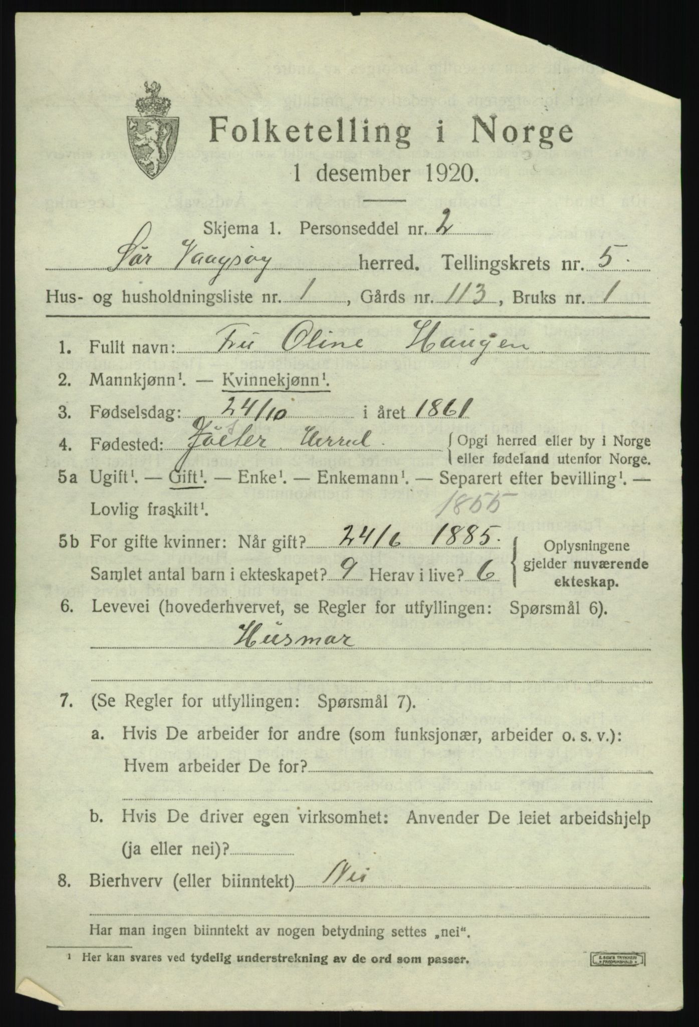 SAB, 1920 census for Sør-Vågsøy, 1920, p. 2428