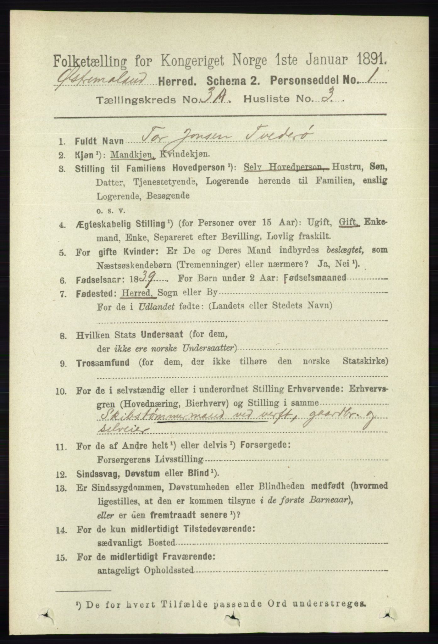 RA, 1891 census for 0918 Austre Moland, 1891, p. 1371