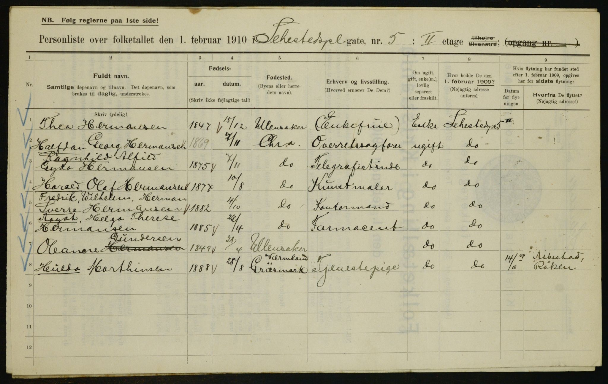 OBA, Municipal Census 1910 for Kristiania, 1910, p. 89582