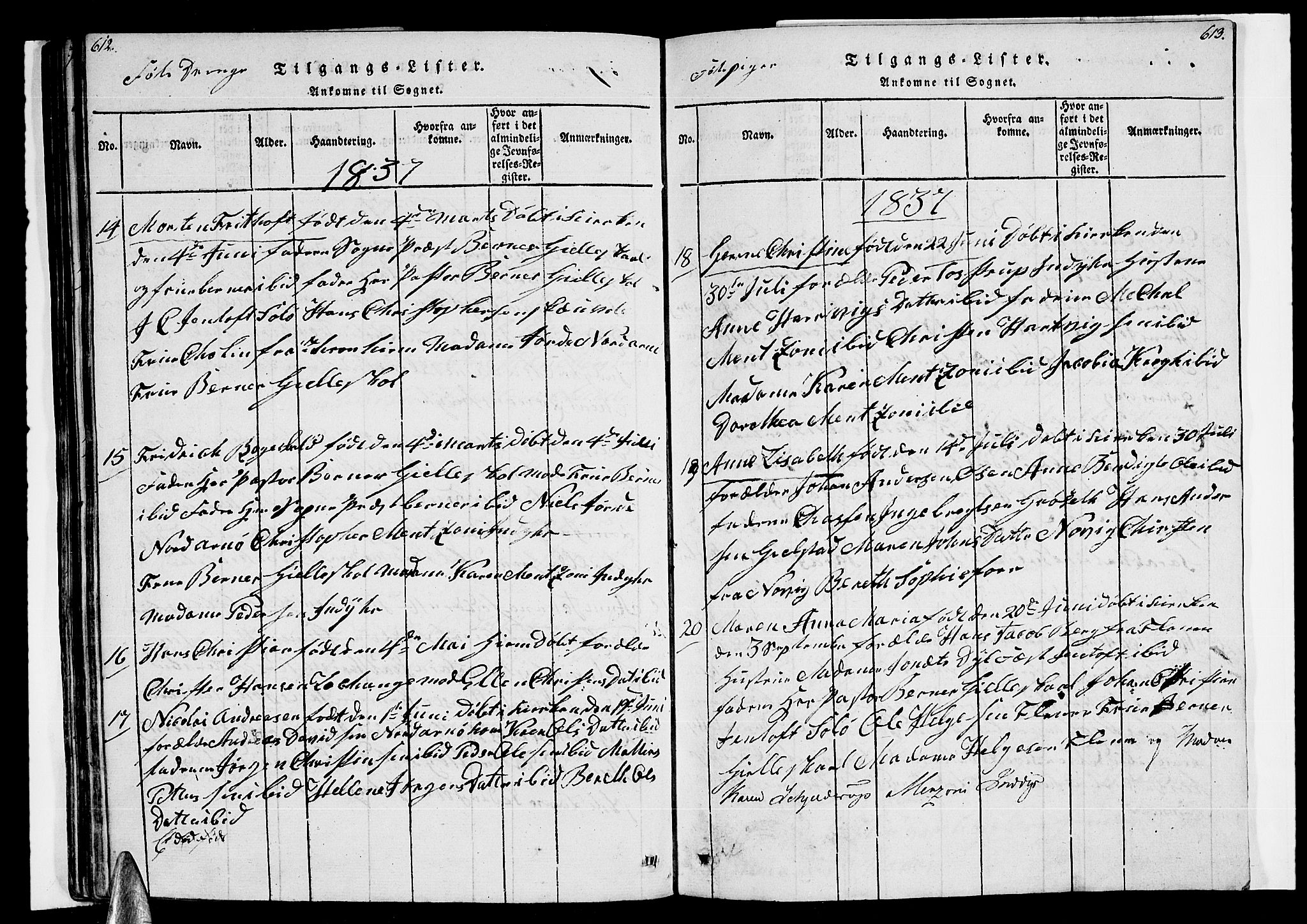 Ministerialprotokoller, klokkerbøker og fødselsregistre - Nordland, AV/SAT-A-1459/805/L0105: Parish register (copy) no. 805C01, 1820-1839, p. 612-613