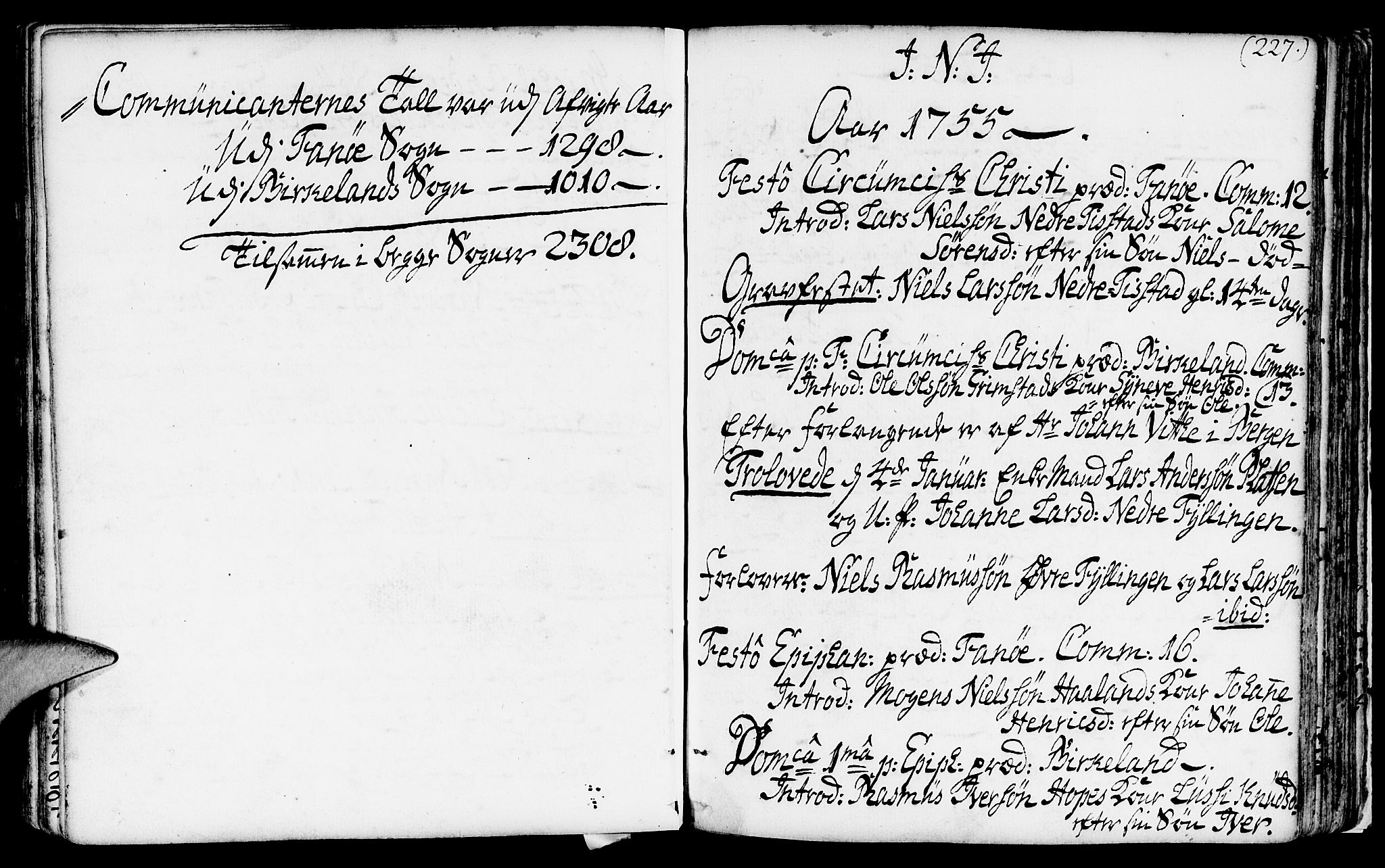 Fana Sokneprestembete, SAB/A-75101/H/Haa/Haaa/L0003: Parish register (official) no. A 3, 1736-1757, p. 227