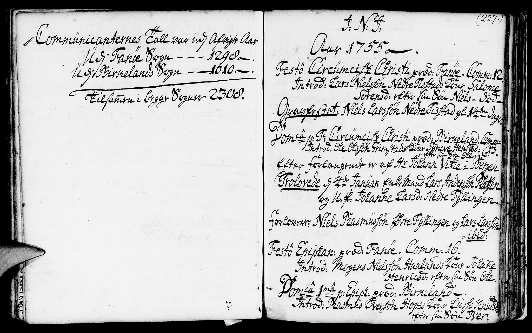 Fana Sokneprestembete, AV/SAB-A-75101/H/Haa/Haaa/L0003: Parish register (official) no. A 3, 1736-1757, p. 227