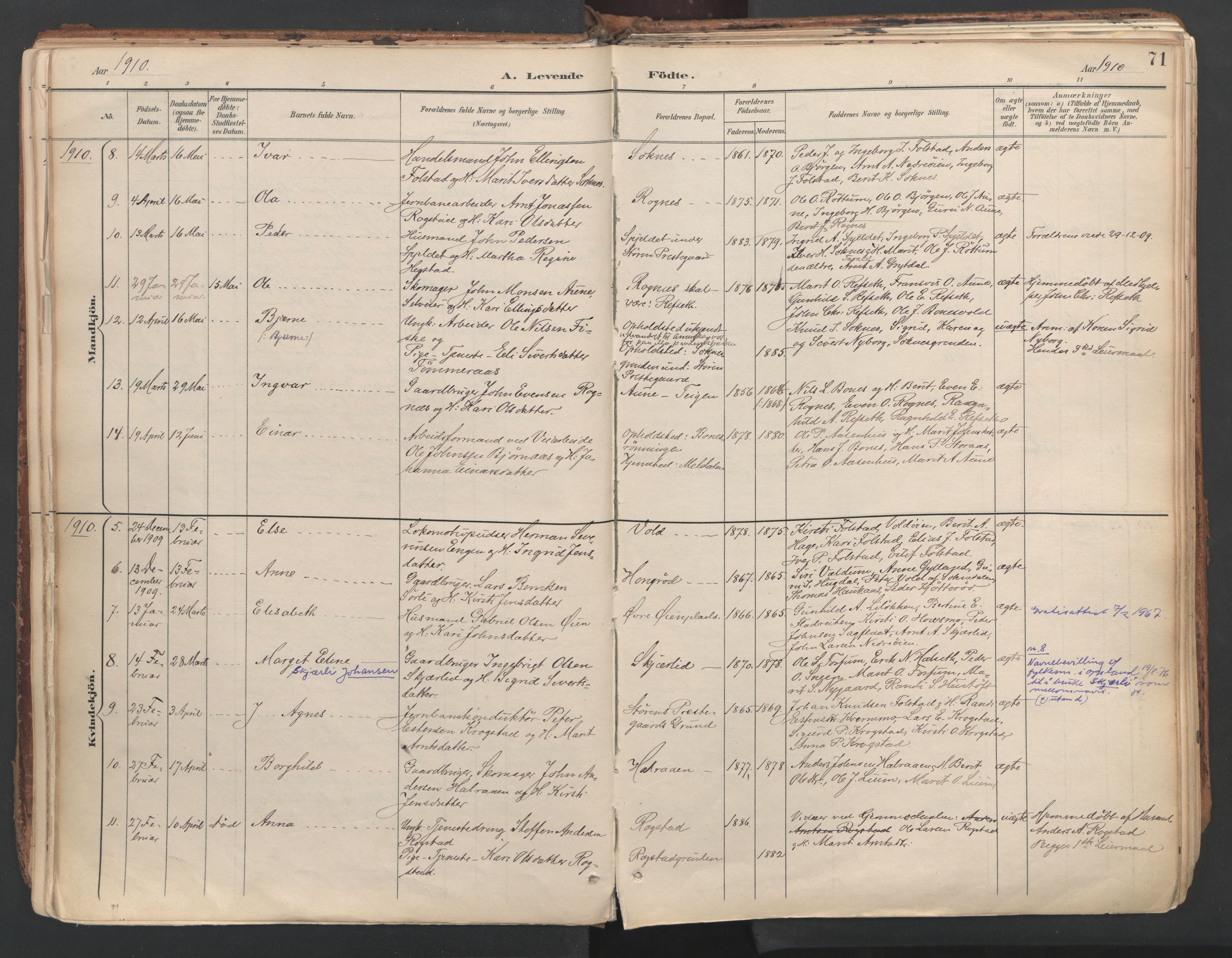 Ministerialprotokoller, klokkerbøker og fødselsregistre - Sør-Trøndelag, AV/SAT-A-1456/687/L1004: Parish register (official) no. 687A10, 1891-1923, p. 71
