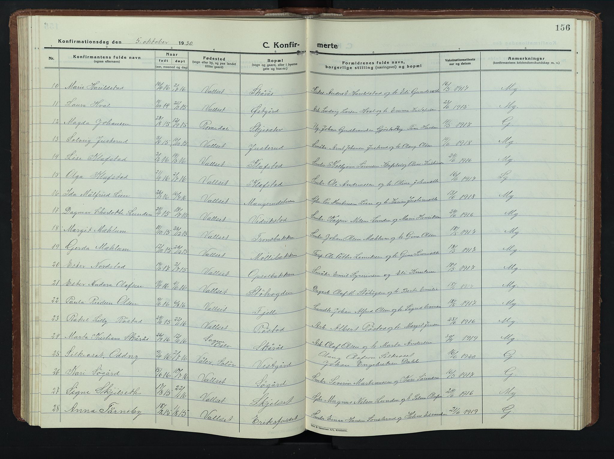 Romedal prestekontor, SAH/PREST-004/L/L0015: Parish register (copy) no. 15, 1923-1949, p. 156