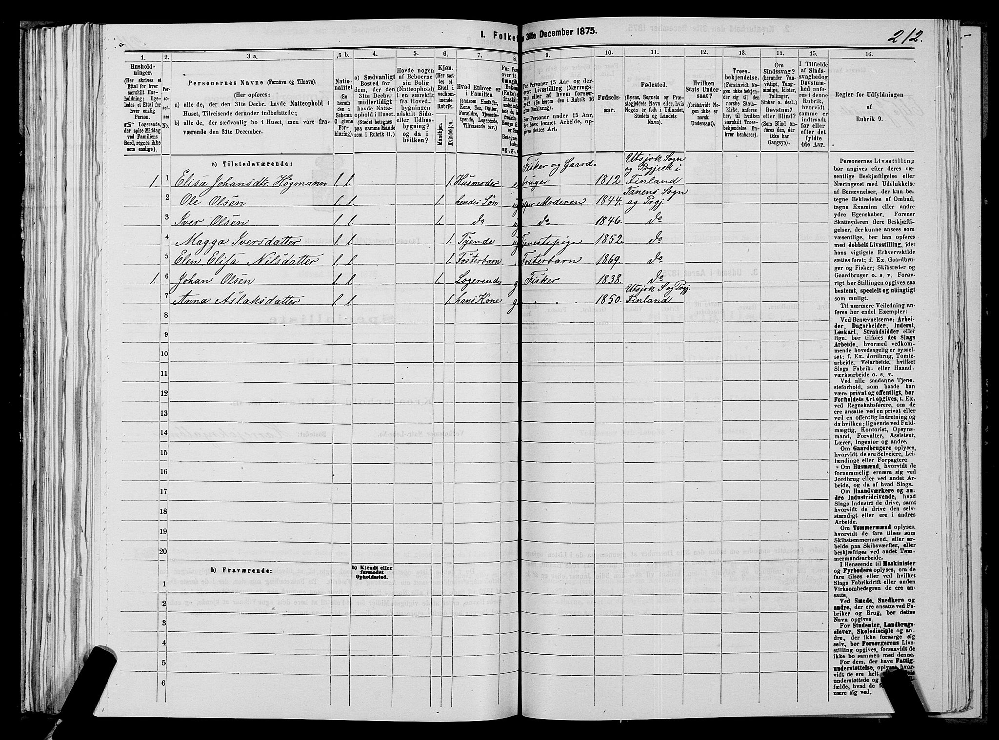 SATØ, 1875 census for 2025P Tana, 1875, p. 1212