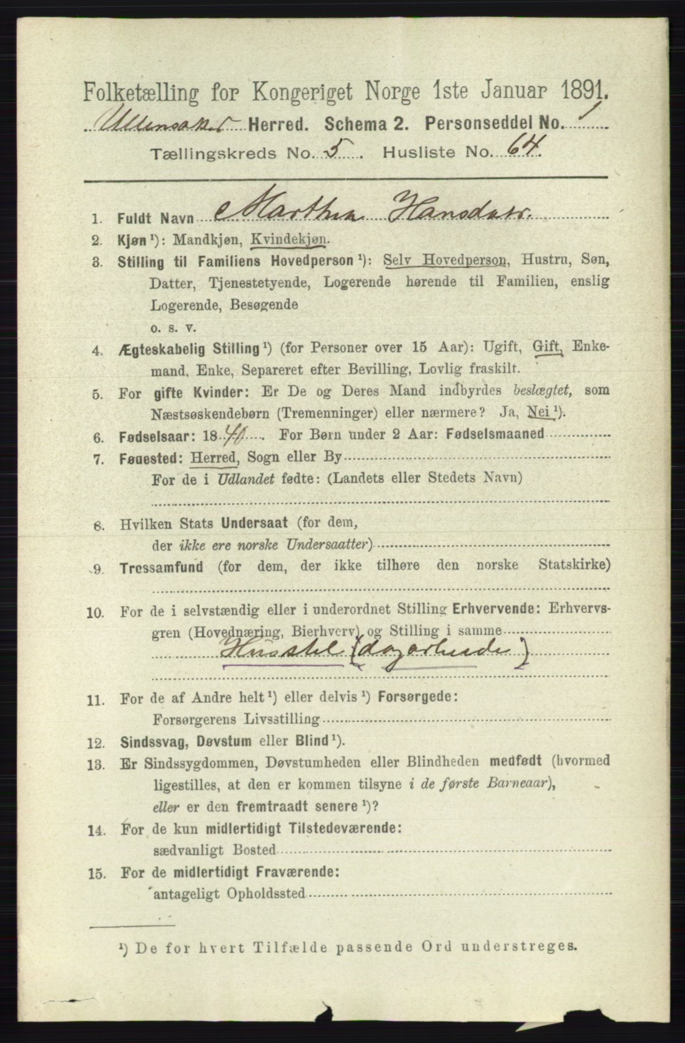 RA, 1891 census for 0235 Ullensaker, 1891, p. 2424