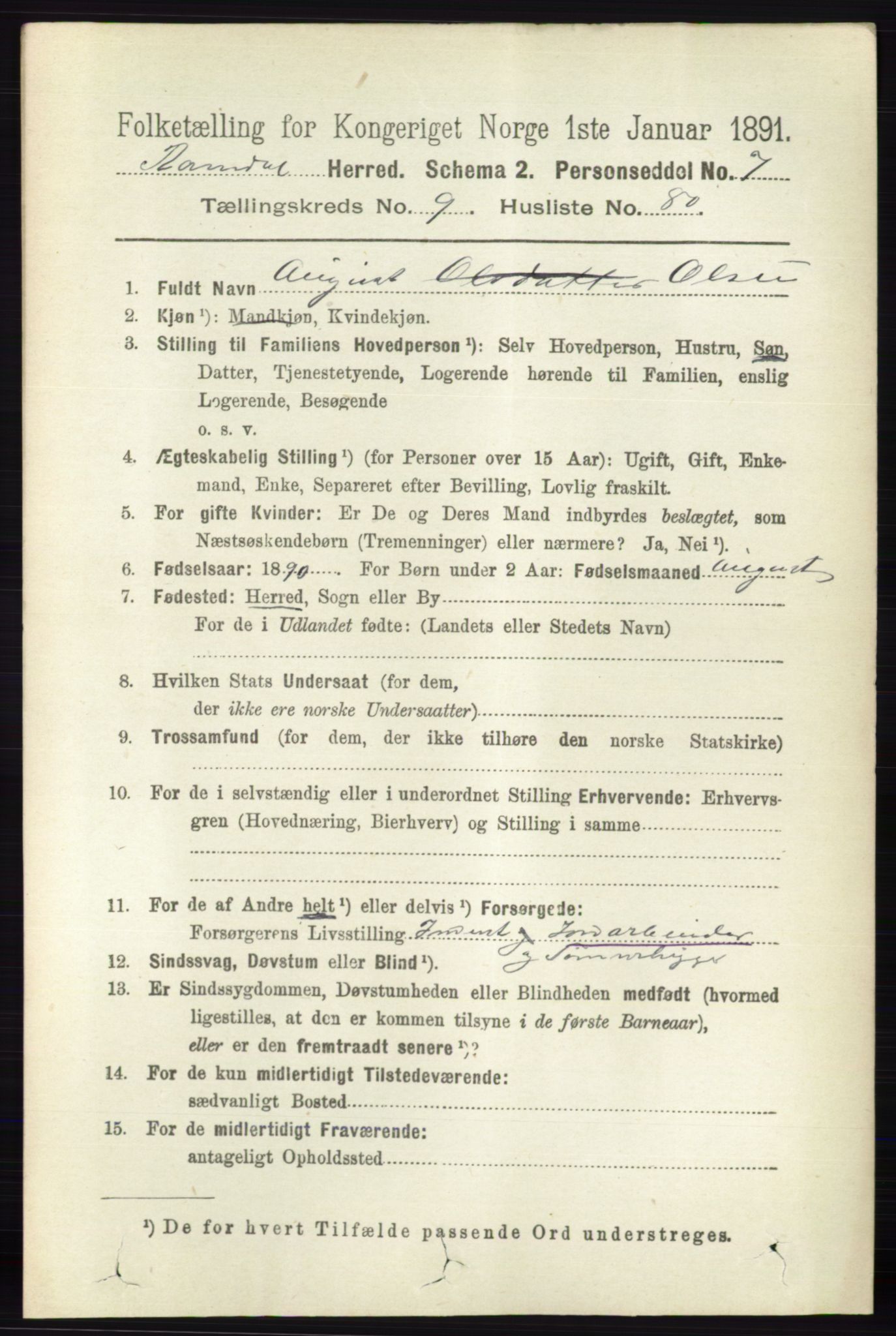 RA, 1891 census for 0416 Romedal, 1891, p. 4712