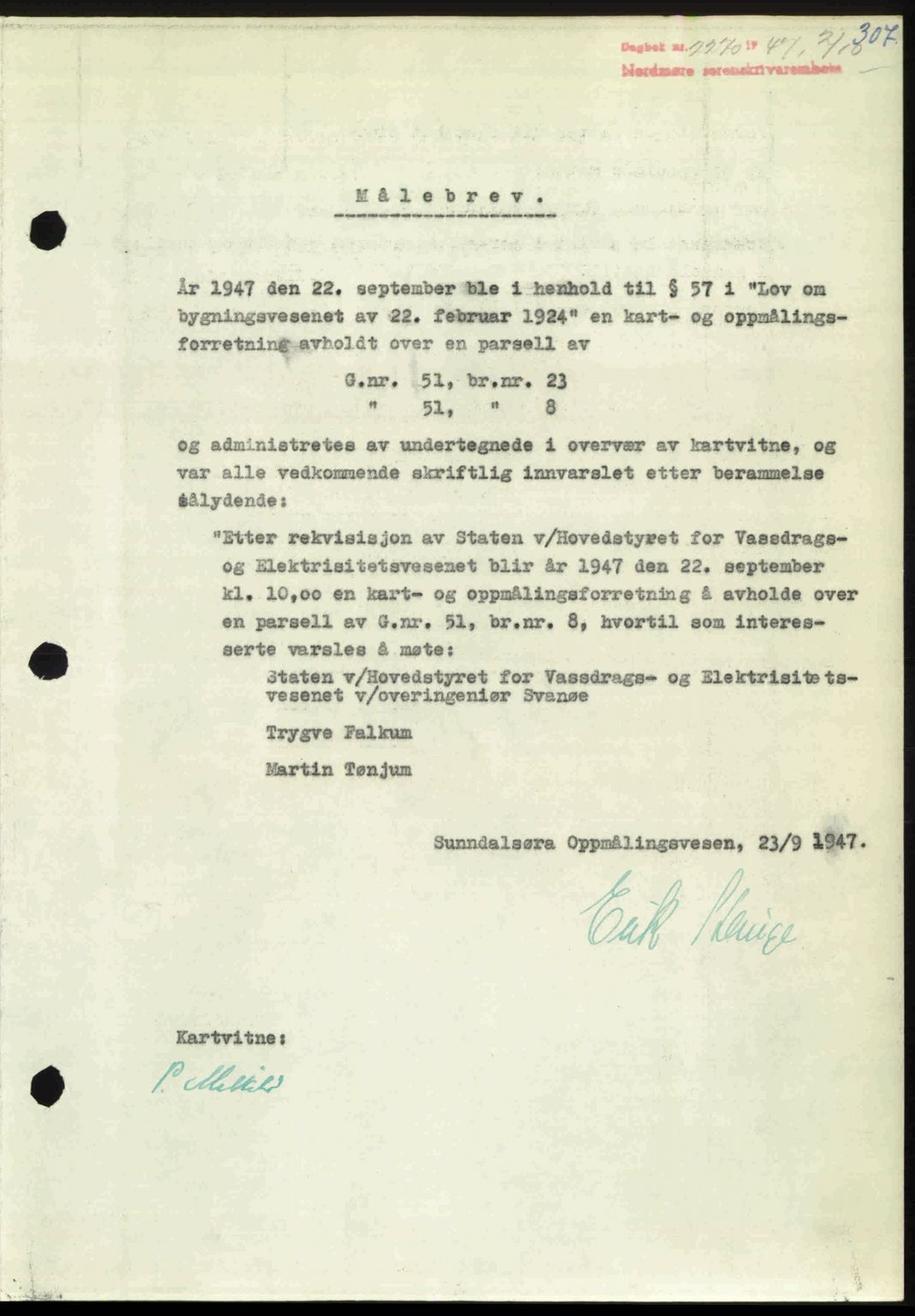 Nordmøre sorenskriveri, AV/SAT-A-4132/1/2/2Ca: Mortgage book no. A106, 1947-1947, Diary no: : 2270/1947