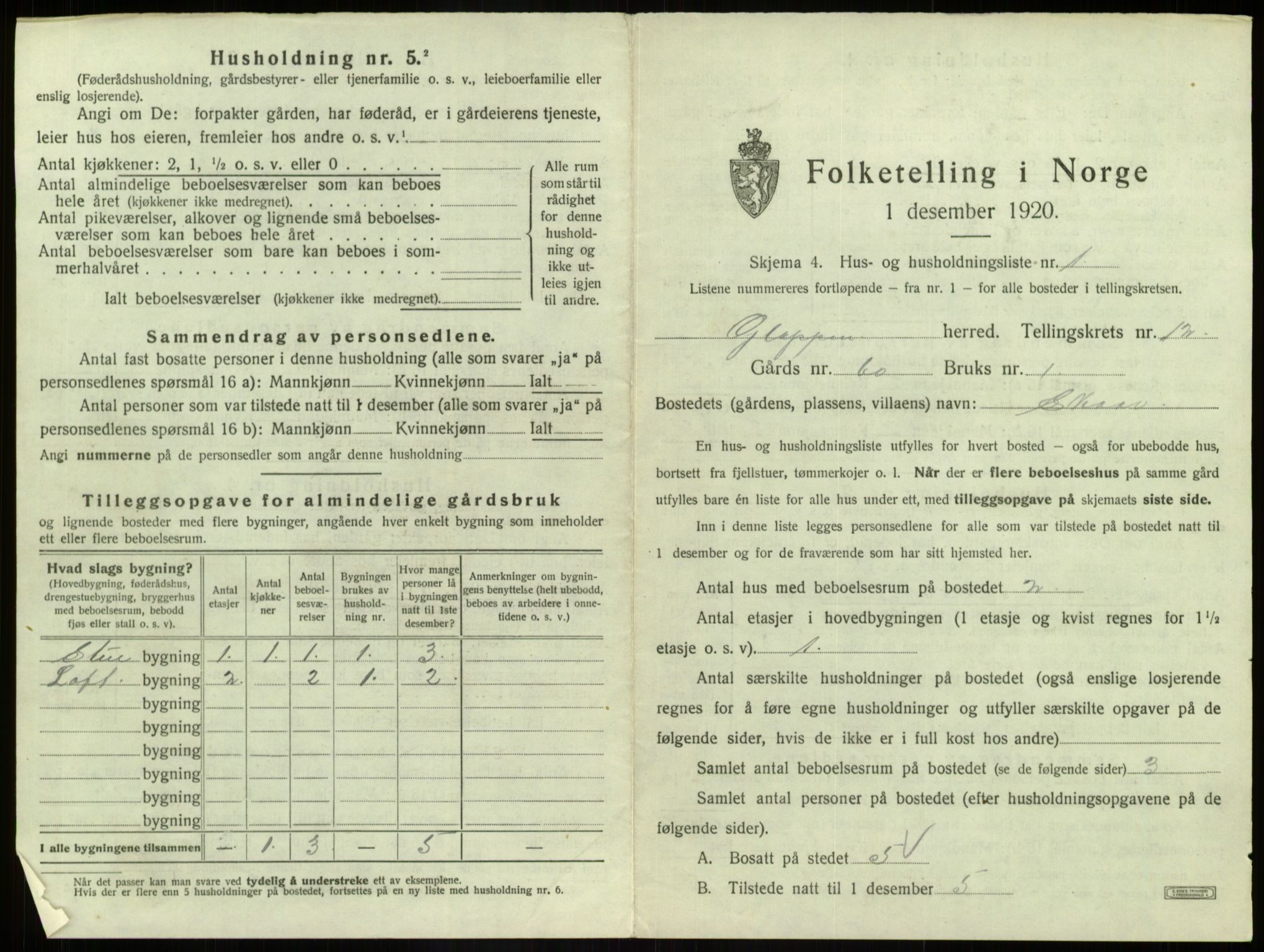 SAB, 1920 census for Gloppen, 1920, p. 790