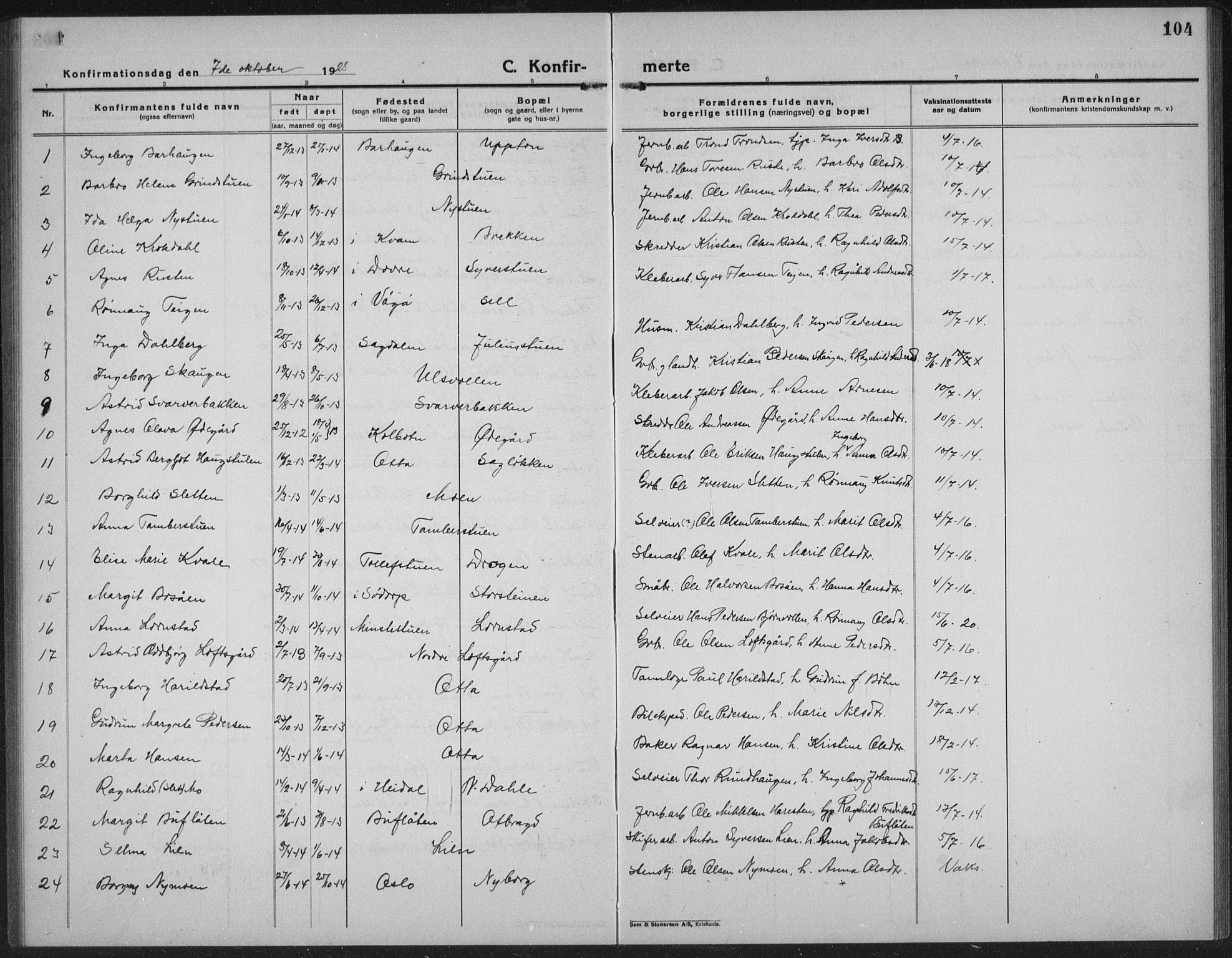 Sel prestekontor, AV/SAH-PREST-074/H/Ha/Hab/L0002: Parish register (copy) no. 2, 1923-1939, p. 104