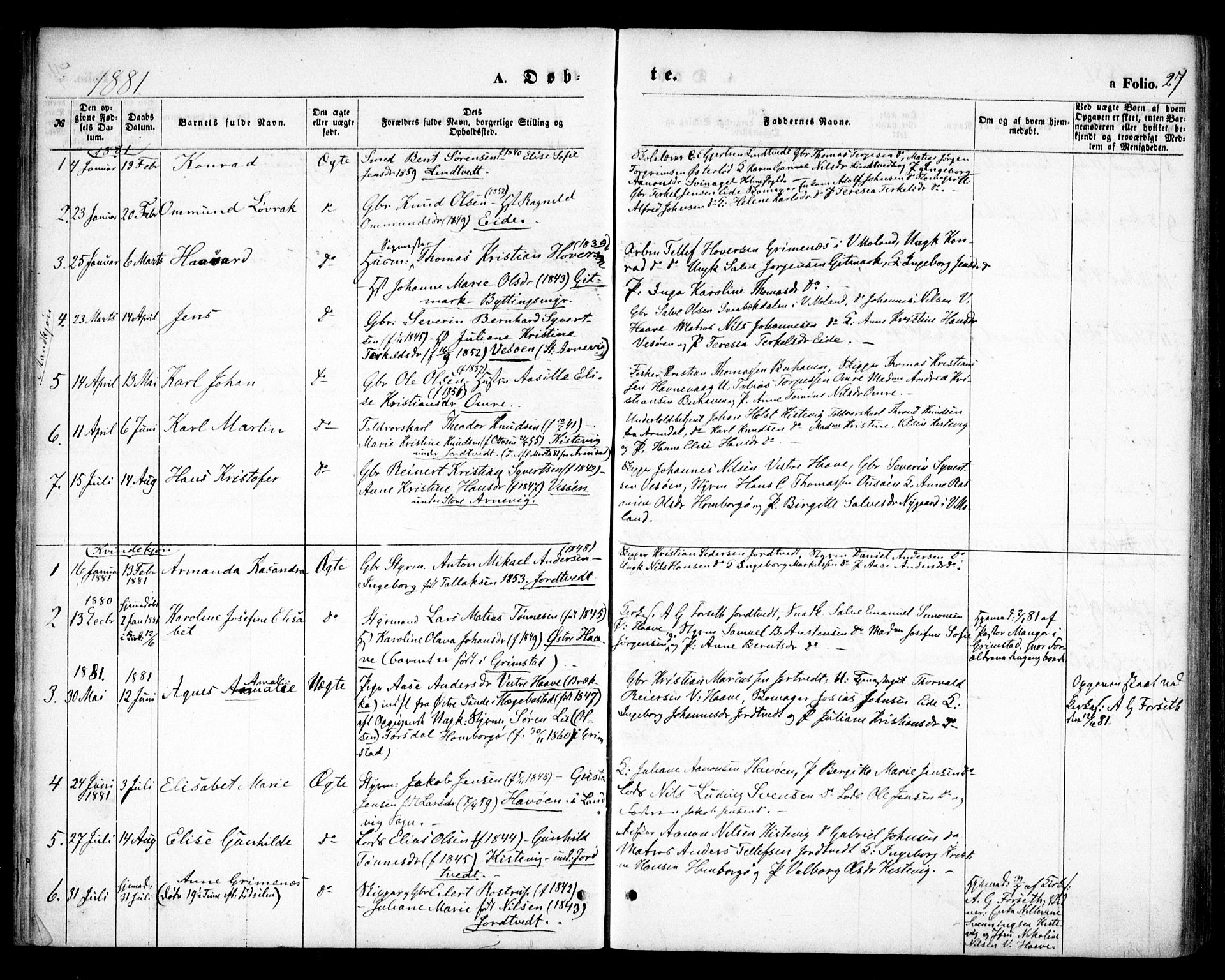 Hommedal sokneprestkontor, AV/SAK-1111-0023/F/Fa/Faa/L0002: Parish register (official) no. A 2, 1861-1884, p. 27