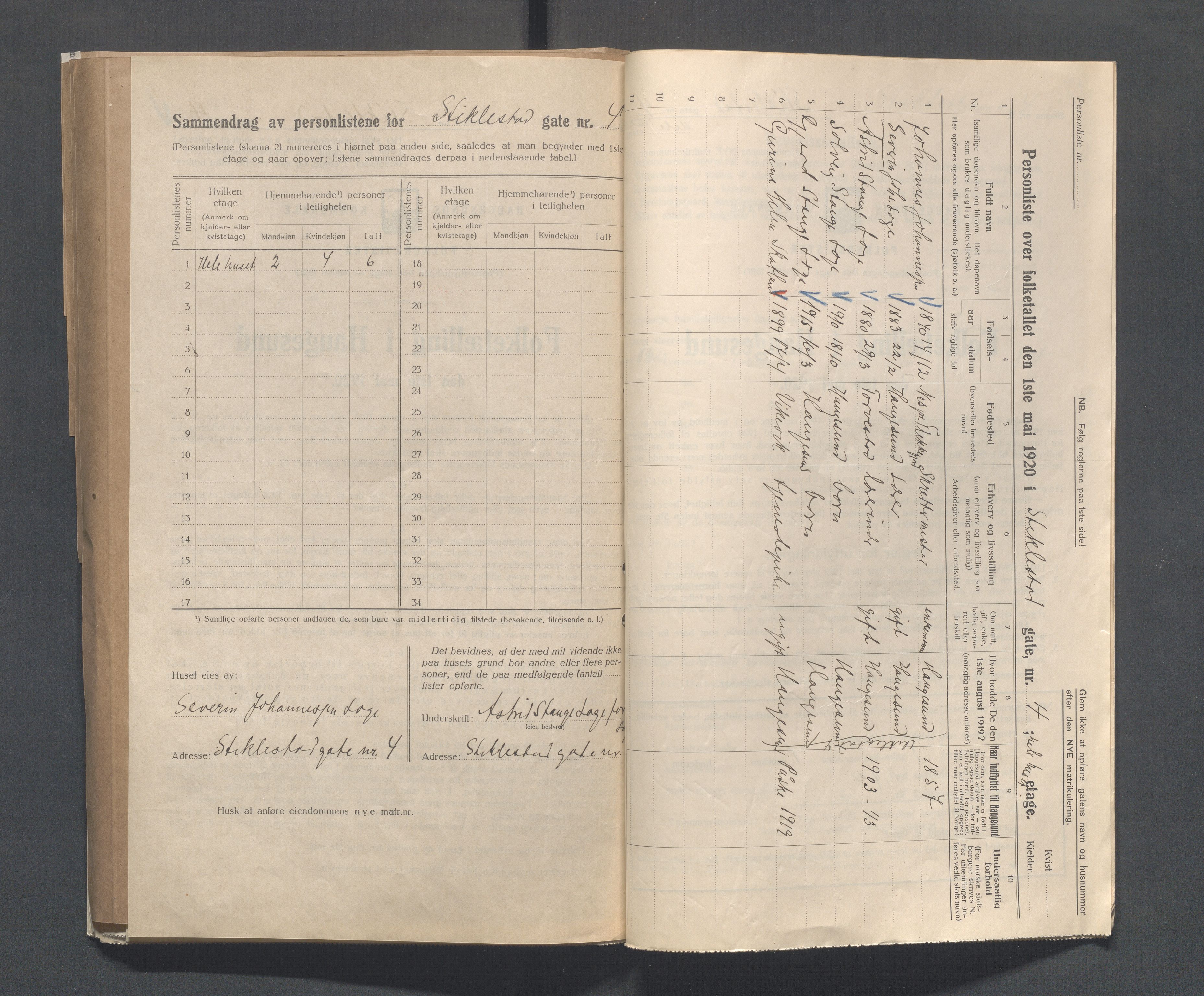 IKAR, Local census 1.5.1920 for Haugesund, 1920, p. 4092