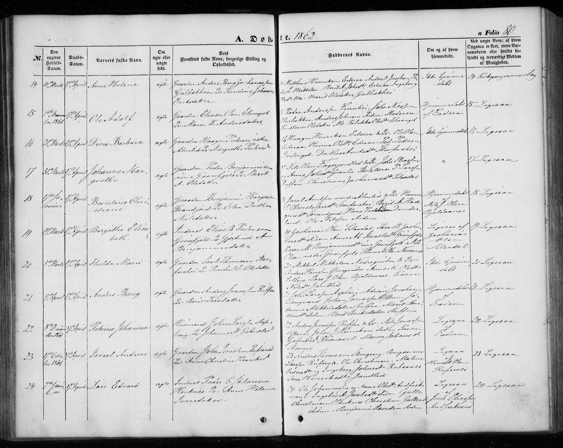 Ministerialprotokoller, klokkerbøker og fødselsregistre - Nordland, SAT/A-1459/827/L0392: Parish register (official) no. 827A04, 1853-1866, p. 80