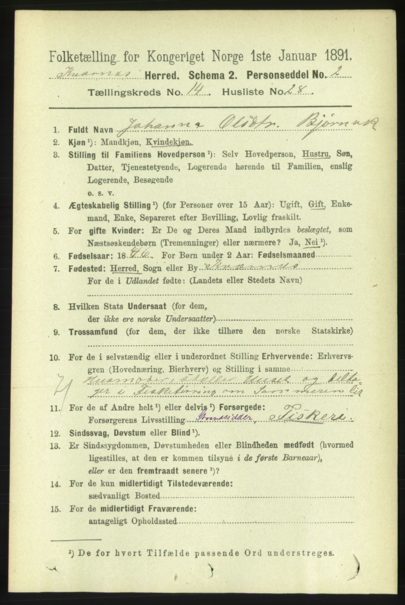 RA, 1891 census for 1553 Kvernes, 1891, p. 5888