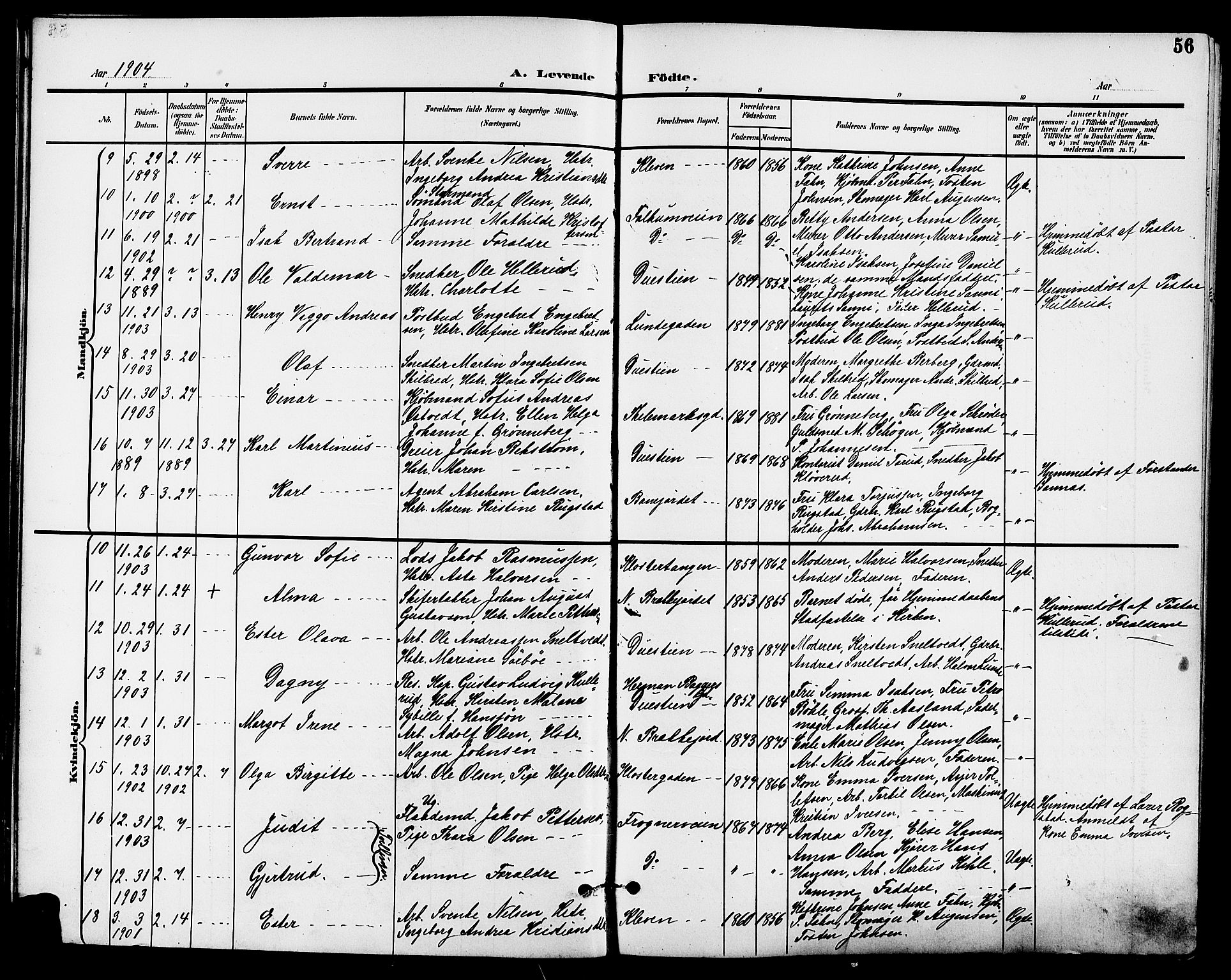 Skien kirkebøker, AV/SAKO-A-302/G/Ga/L0008: Parish register (copy) no. 8, 1900-1910, p. 56