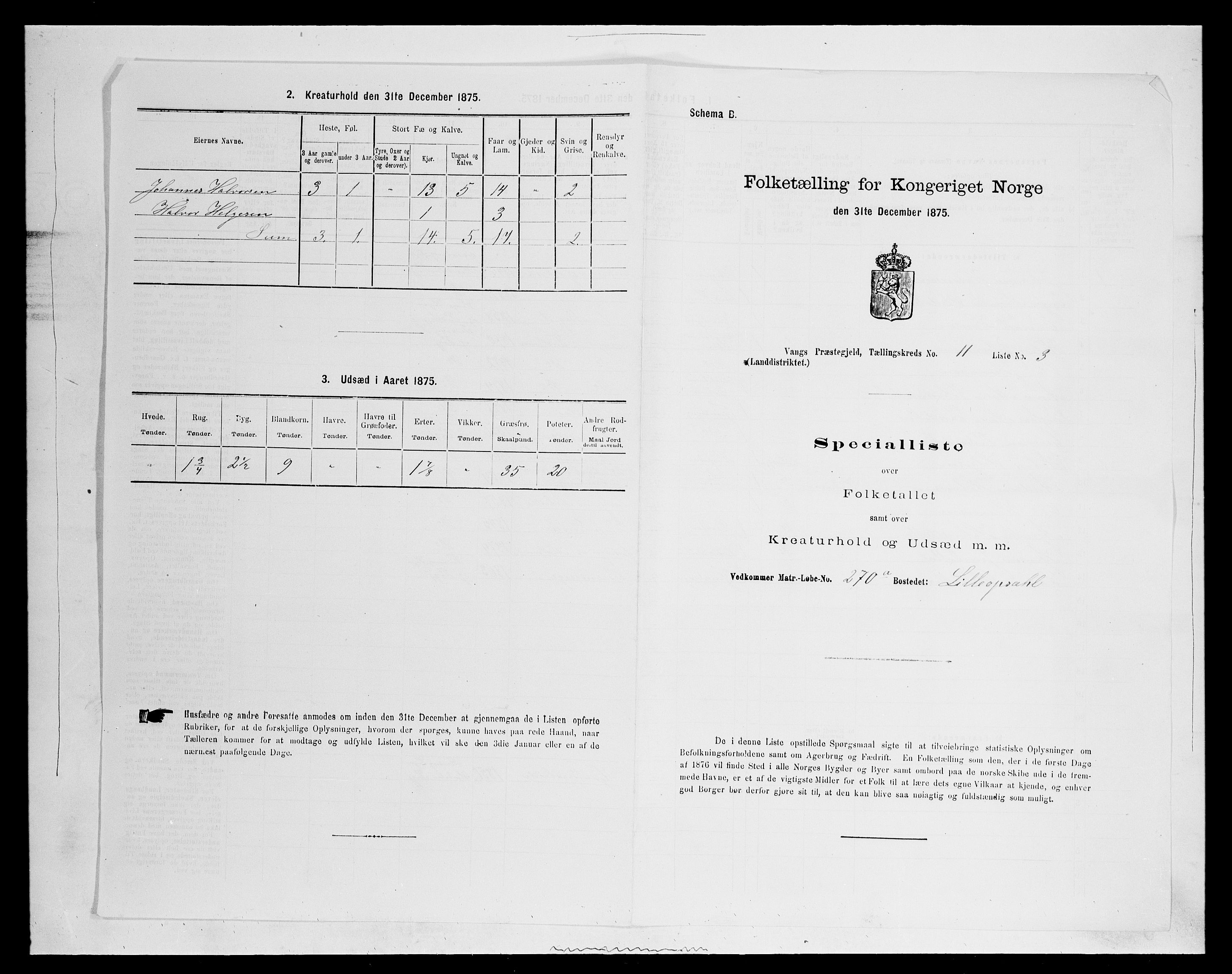 SAH, 1875 census for 0414L Vang/Vang og Furnes, 1875, p. 2370