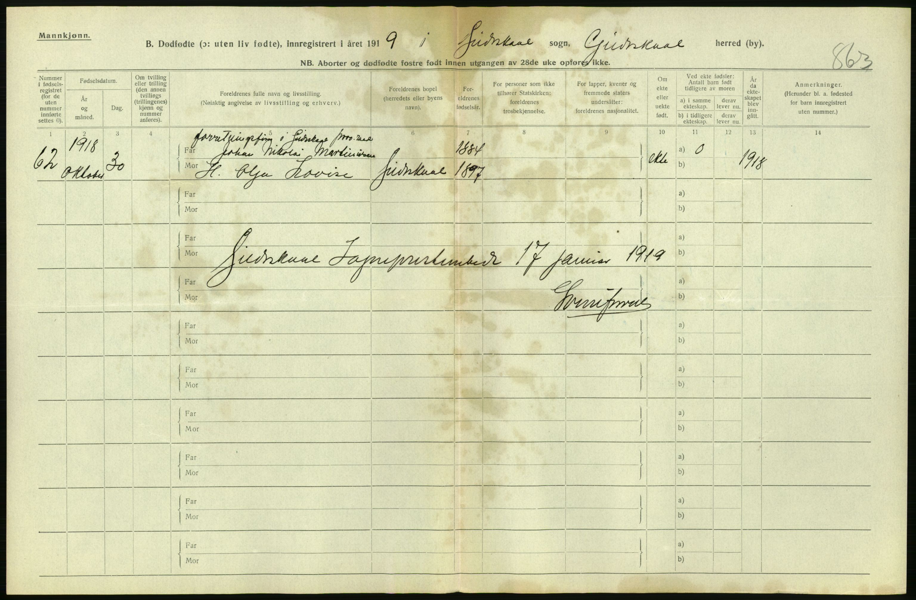 Statistisk sentralbyrå, Sosiodemografiske emner, Befolkning, RA/S-2228/D/Df/Dfb/Dfbh/L0054: Nordland fylke: Gifte, dødfødte. Bygder og byer., 1918, p. 396