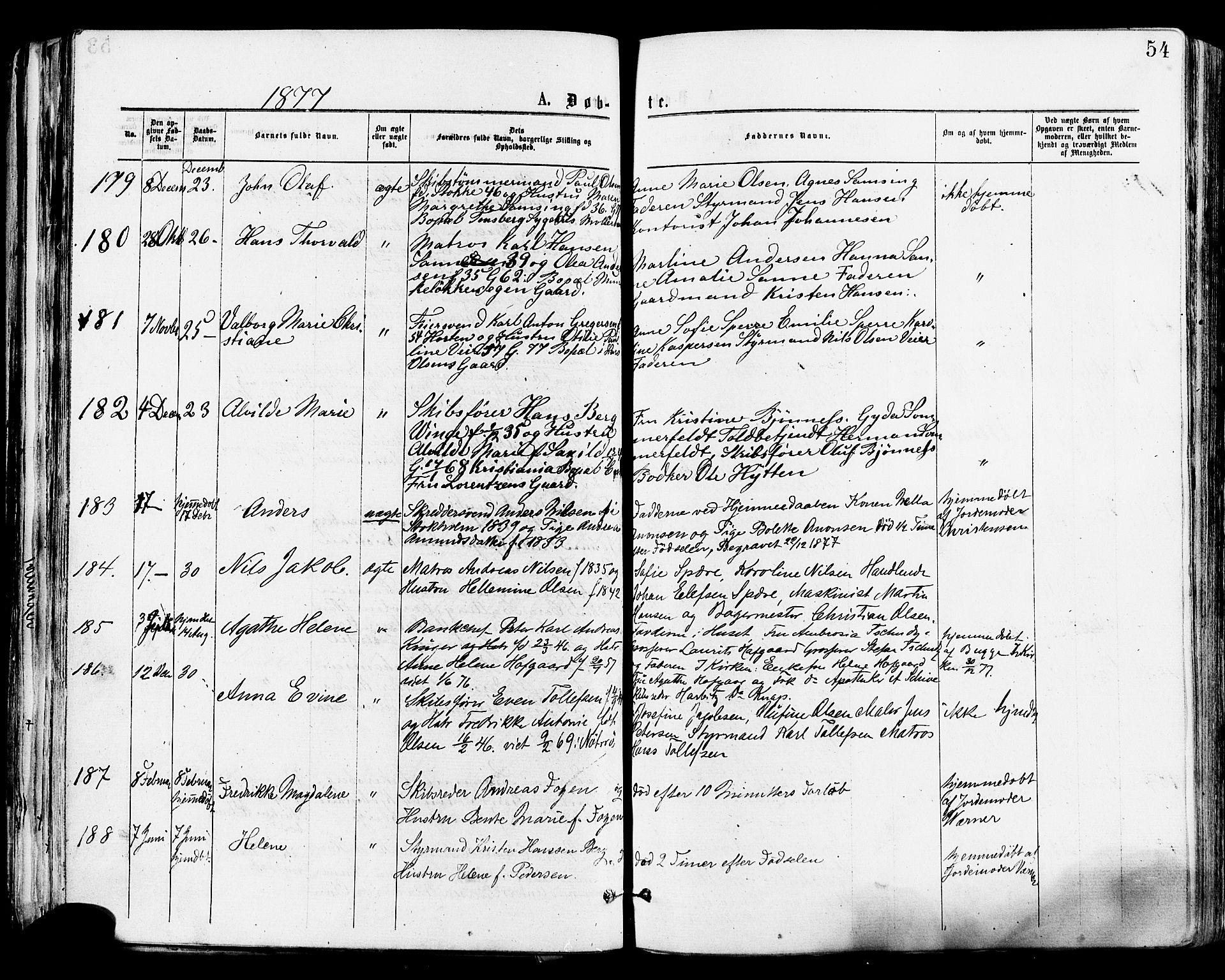 Tønsberg kirkebøker, AV/SAKO-A-330/F/Fa/L0010: Parish register (official) no. I 10, 1874-1880, p. 54