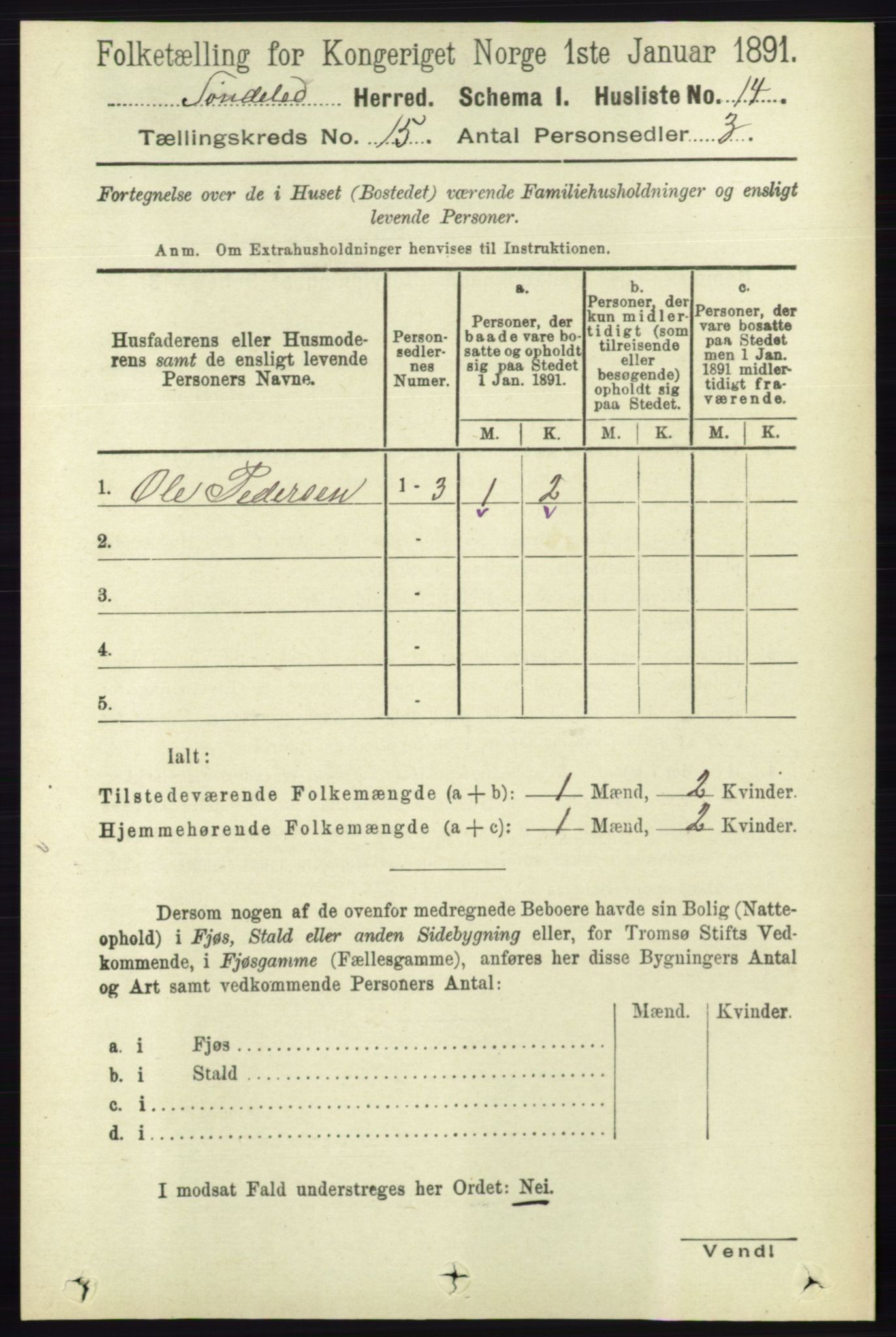 RA, 1891 census for 0913 Søndeled, 1891, p. 4317