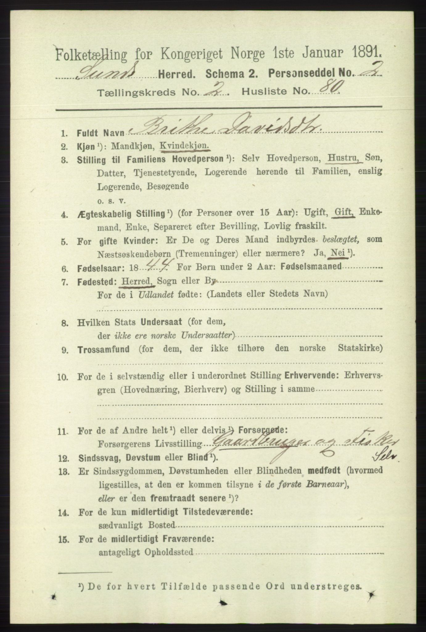 RA, 1891 census for 1245 Sund, 1891, p. 1102