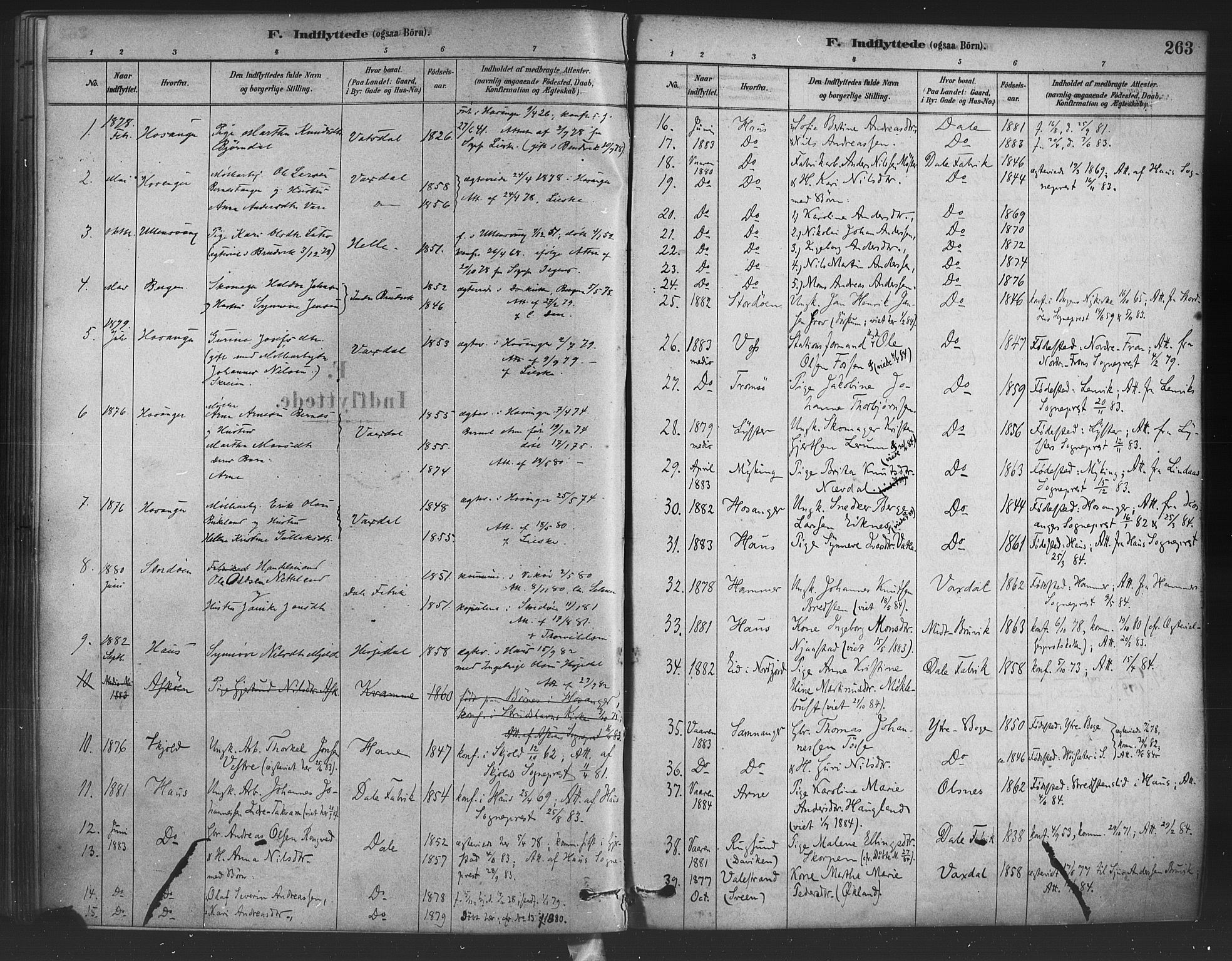 Bruvik Sokneprestembete, SAB/A-74701/H/Haa: Parish register (official) no. B 1, 1878-1904, p. 263