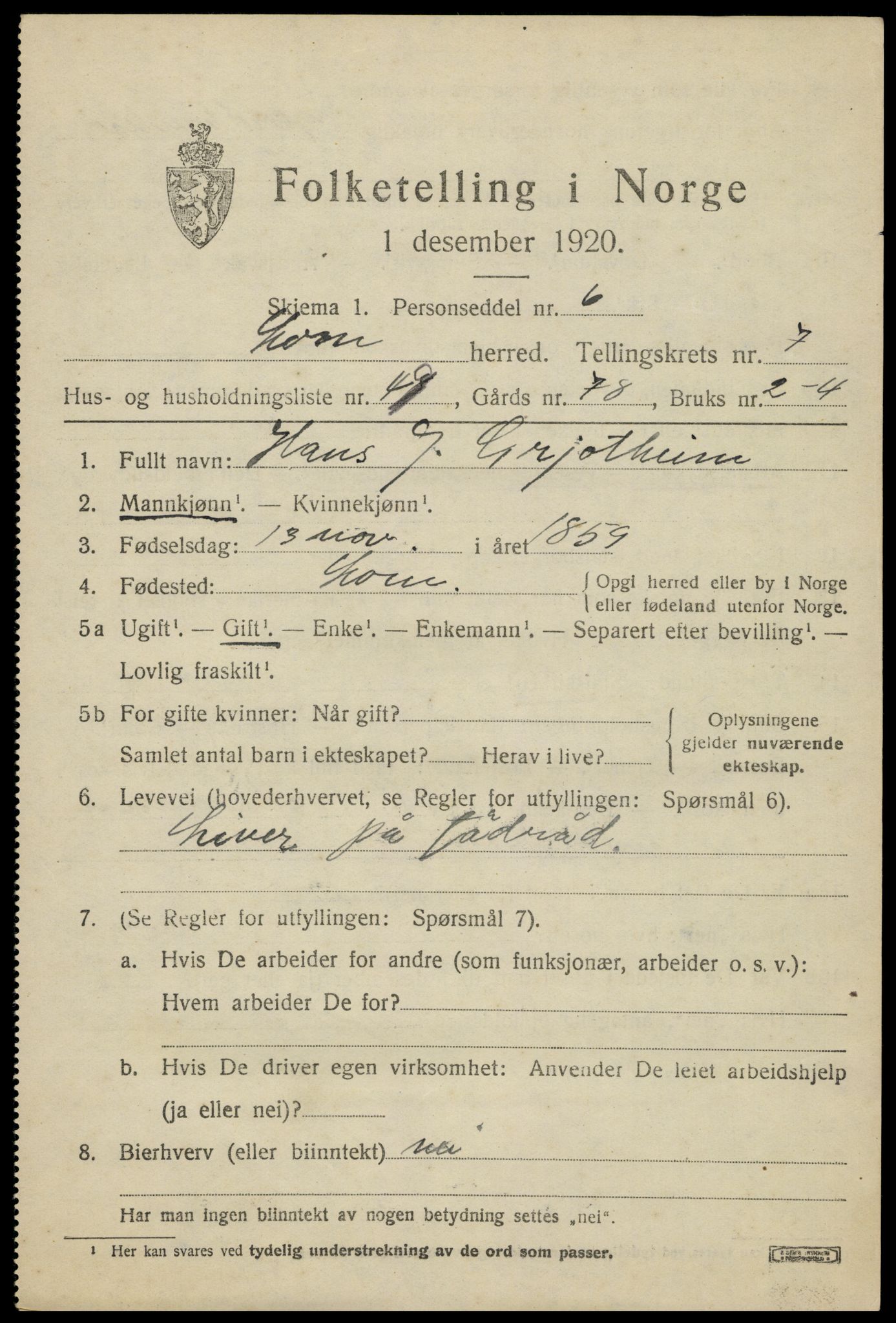 SAH, 1920 census for Lom, 1920, p. 4748