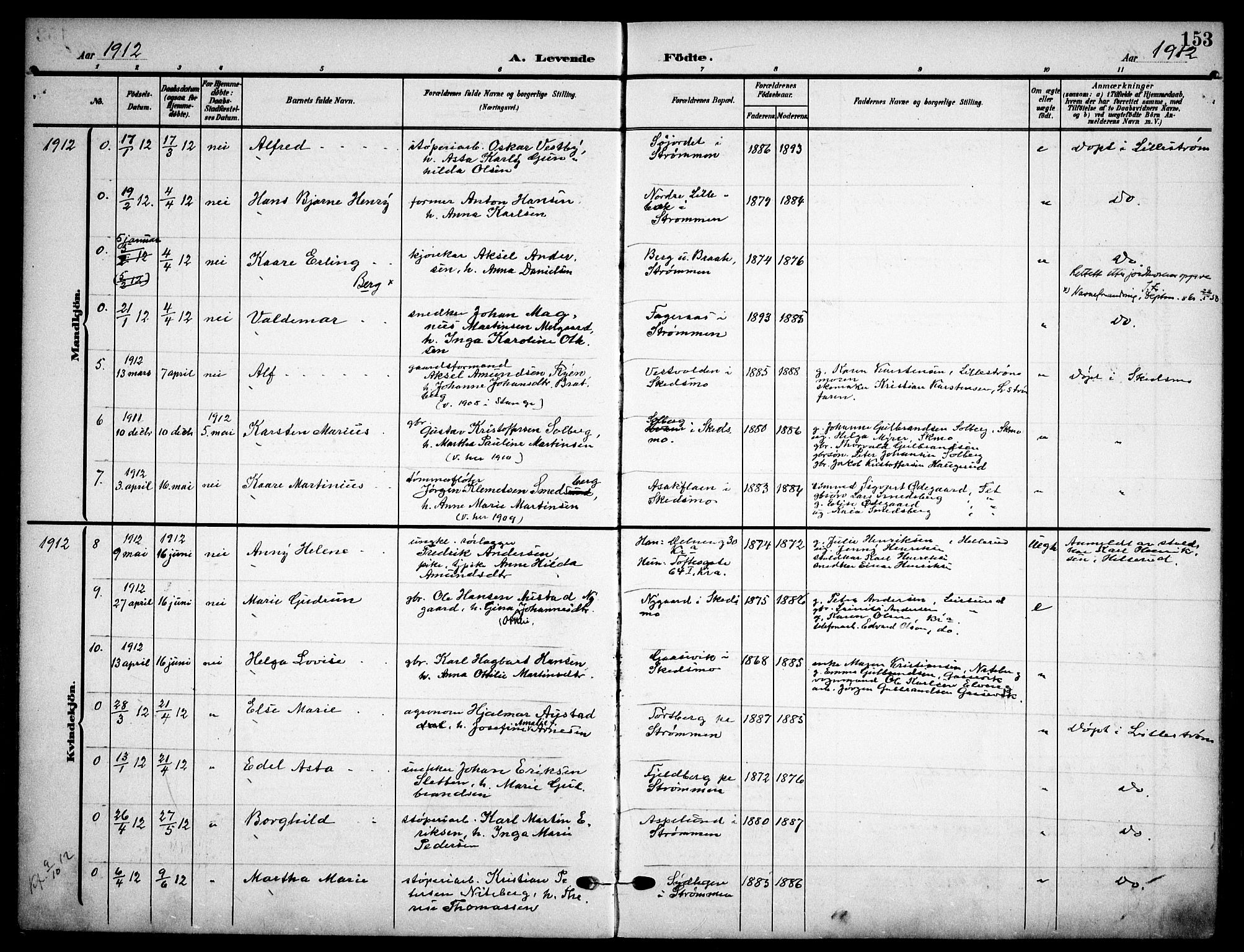 Skedsmo prestekontor Kirkebøker, AV/SAO-A-10033a/F/Fa/L0015: Parish register (official) no. I 15, 1902-1917, p. 153