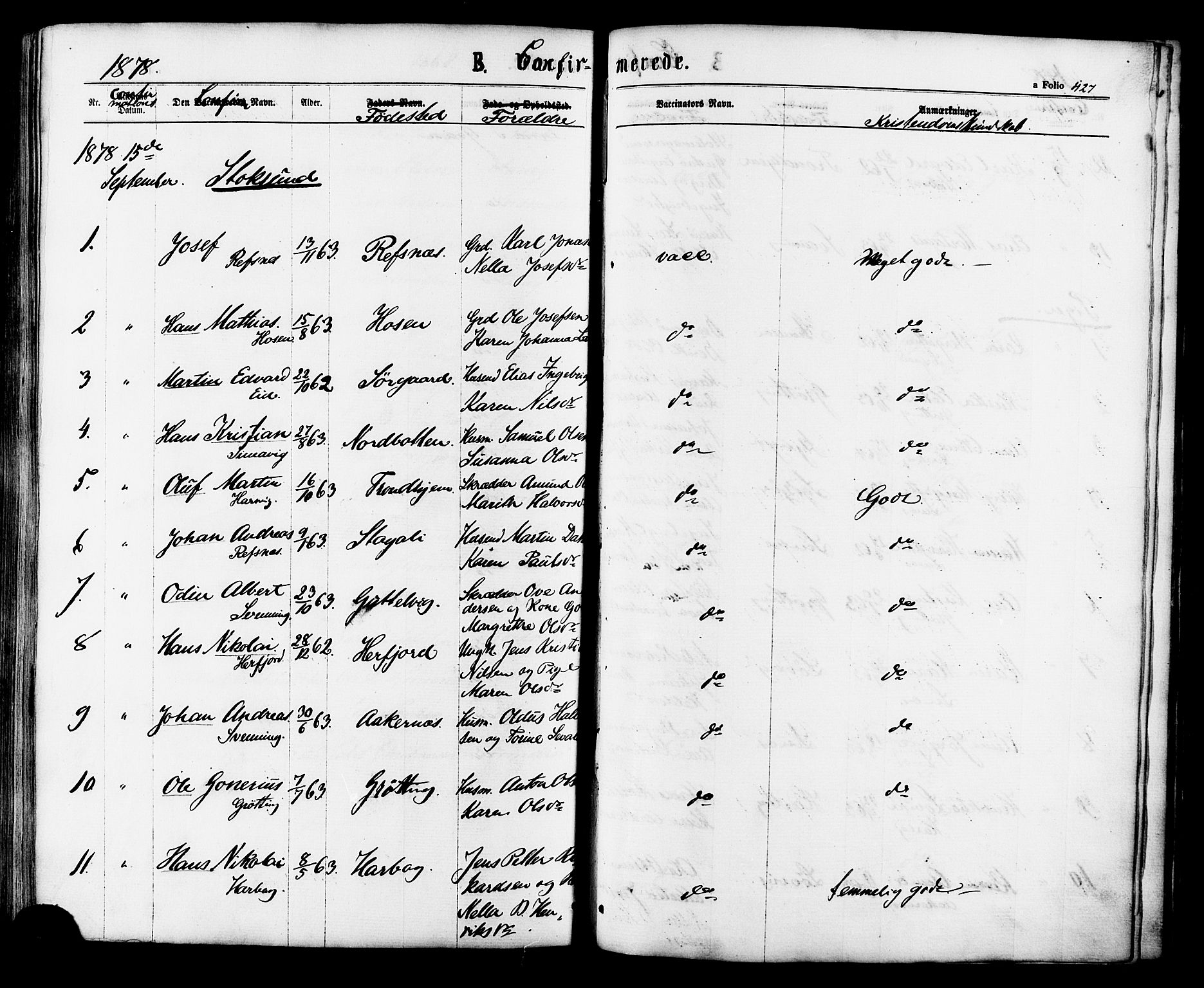 Ministerialprotokoller, klokkerbøker og fødselsregistre - Sør-Trøndelag, SAT/A-1456/657/L0706: Parish register (official) no. 657A07, 1867-1878, p. 427